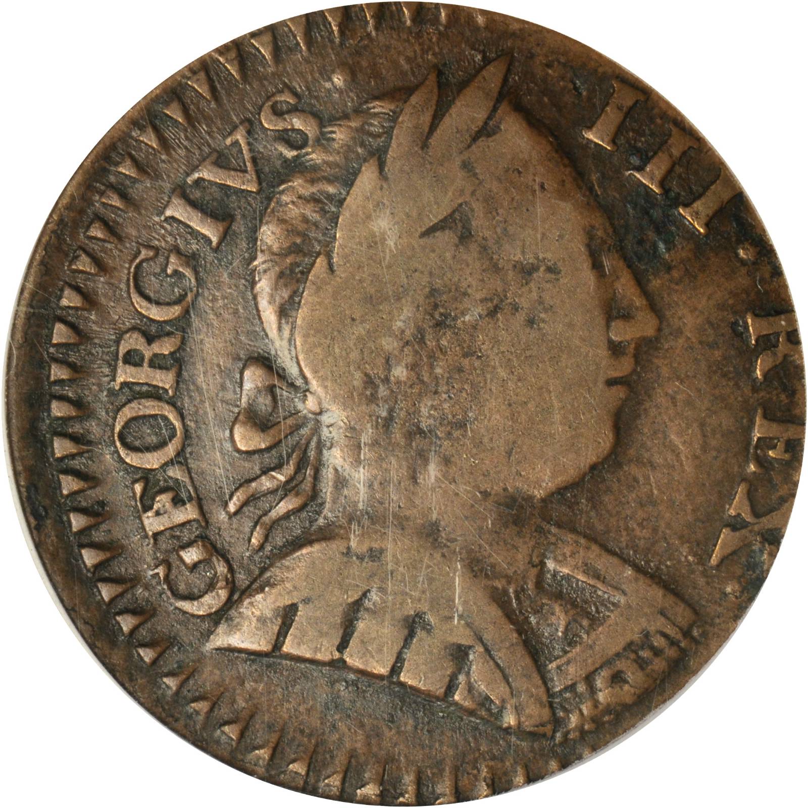 image for: 1788 Vermont Copper. W-2260, RR-31, Bressett 24-U. URS-8. GEORGIVS III REX. Genuine--Code 97, Environmental Damage (PCGS).