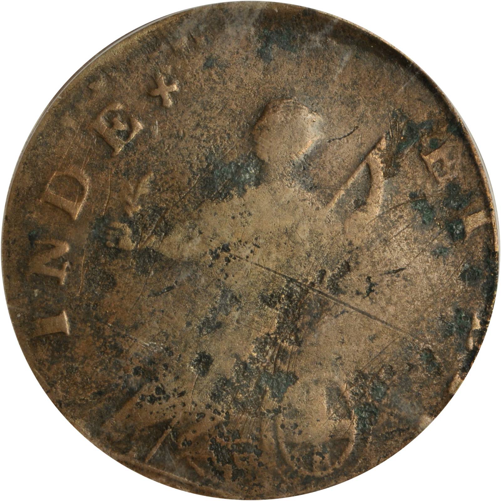 image for: 1788 Vermont Copper. W-2260, RR-31, Bressett 24-U. URS-8. GEORGIVS III REX. Genuine--Code 97, Environmental Damage (PCGS).