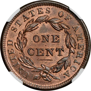 image for: 1838 Modified Matron Head Cent. N-1. Rarity-1. MS-65 BN (NGC). CAC.