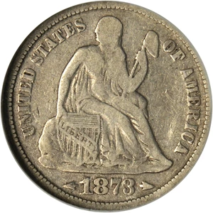 image for: 1873 Seated Liberty Dime. Arrows. VP-001. Doubled Die Obverse. VG-10 (NGC).