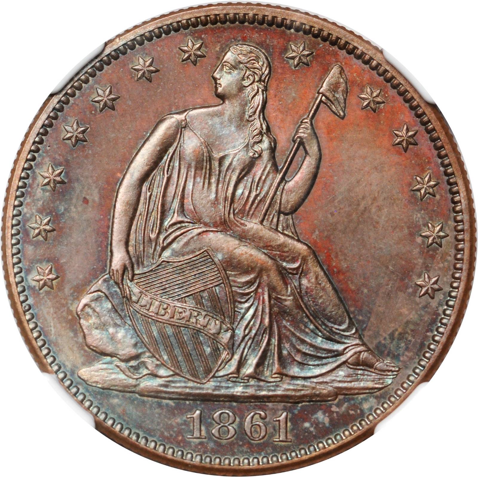 image for: 1861 Pattern Seated Liberty Half Dollar. Judd-280, Pollock-331. Rarity-7-. Proof-67 BN (NGC).