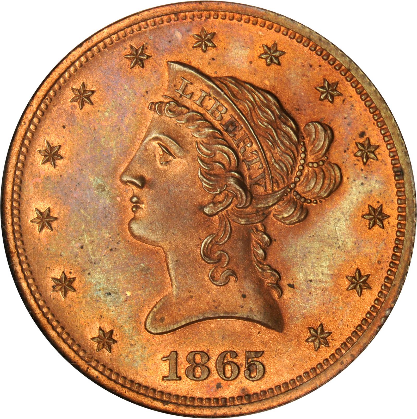 image for: 1865 Pattern Liberty Eagle. Judd-450, Pollock-522. Rarity-6+. Proof-65 RB (NGC).