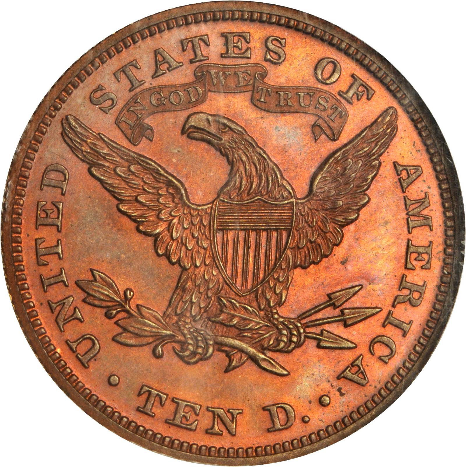 image for: 1865 Pattern Liberty Eagle. Judd-450, Pollock-522. Rarity-6+. Proof-65 RB (NGC).