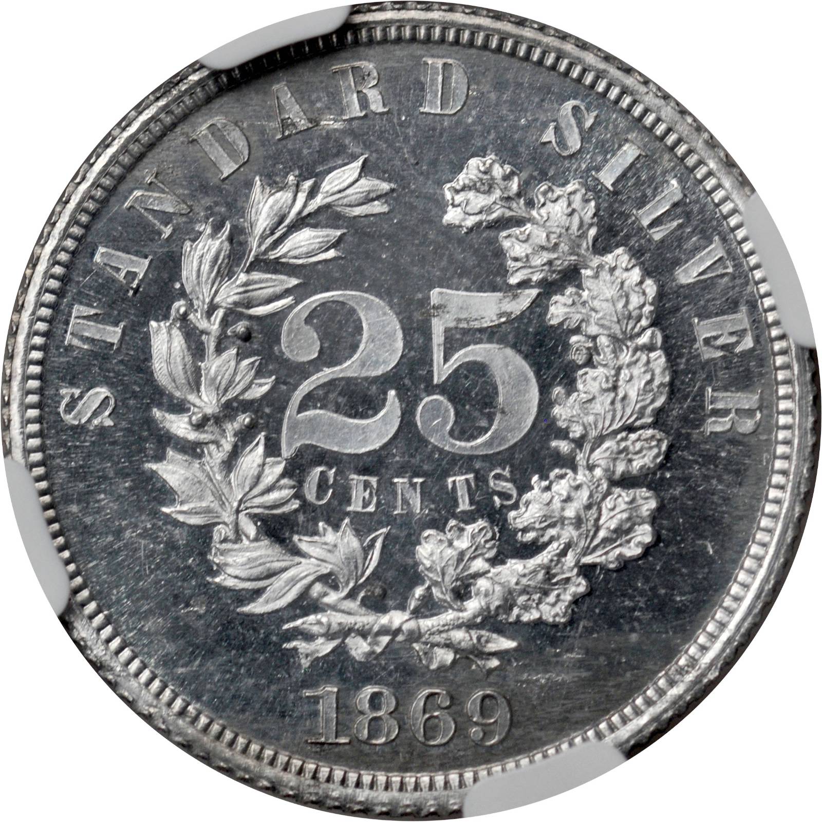 image for: 1869 Pattern Quarter. Judd-731, Pollock-812. Rarity-7+. Proof-63 Cameo (NGC). CAC.
