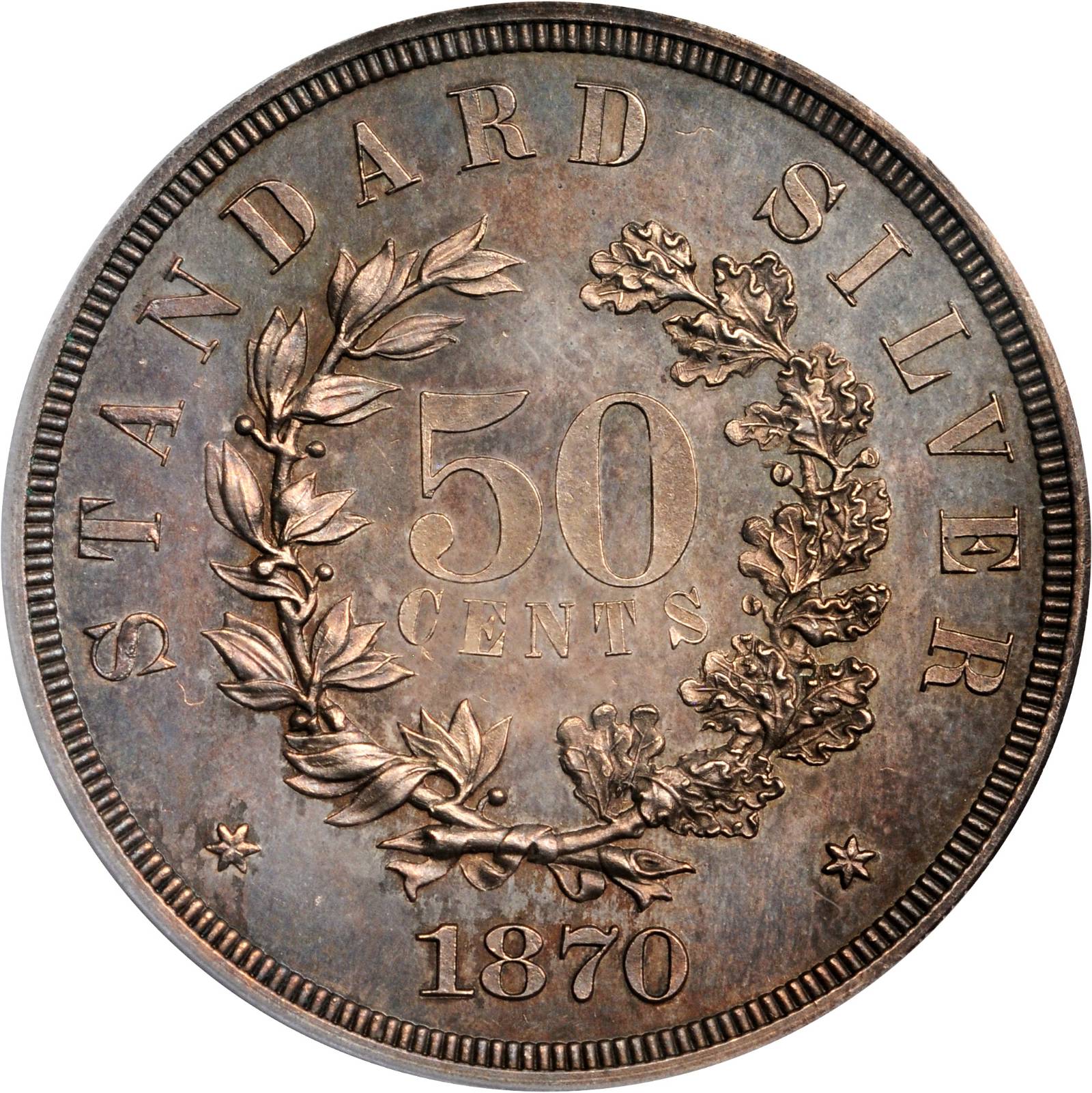 image for: 1870 Pattern Half Dollar. Judd-988, Pollock-1117. Rarity-7. Proof-63 (PCGS).