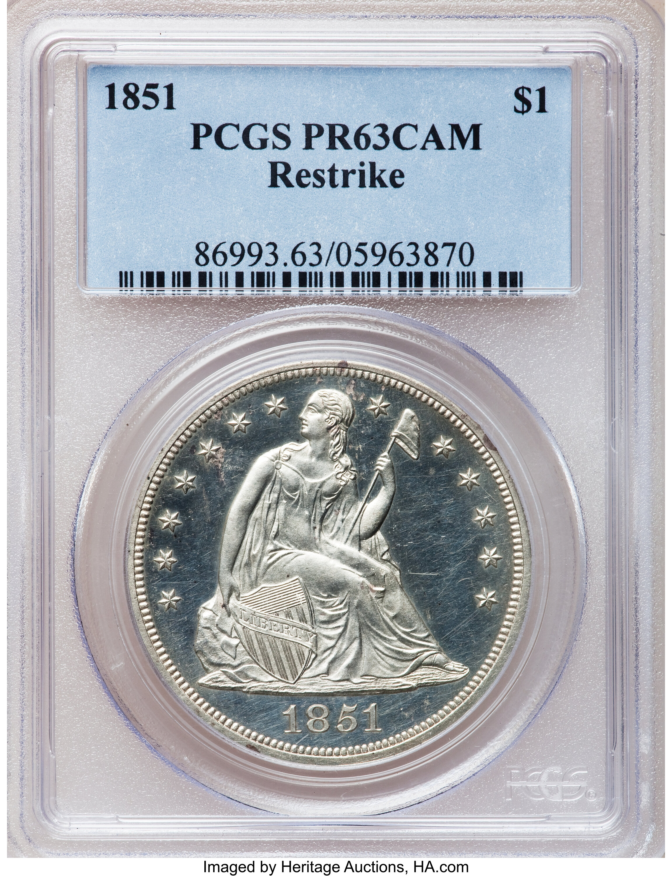 image for: 1851 $1 Restrike PR63 Cameo PCGS....