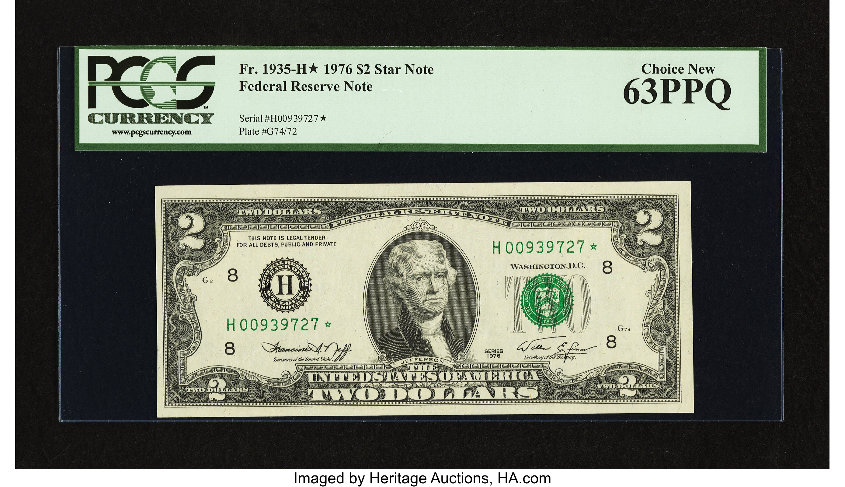 image for: Fr. 1935-H* $2 1976 Federal Reserve Note. PCGS Choice New 63PPQ....