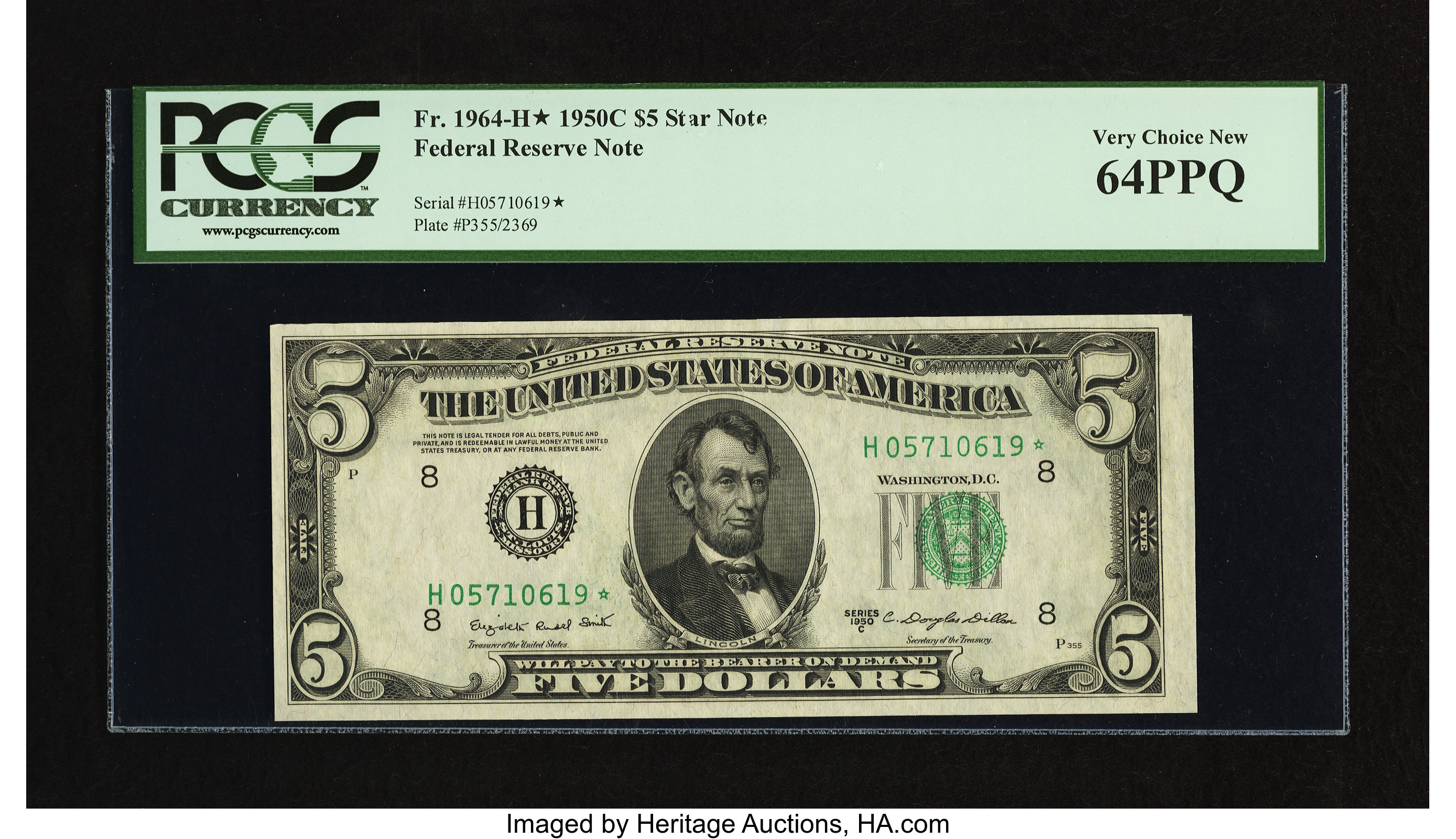 image for: Fr. 1964-H* $5 1950C Federal Reserve Note. PCGS Very Choice New 64PPQ....