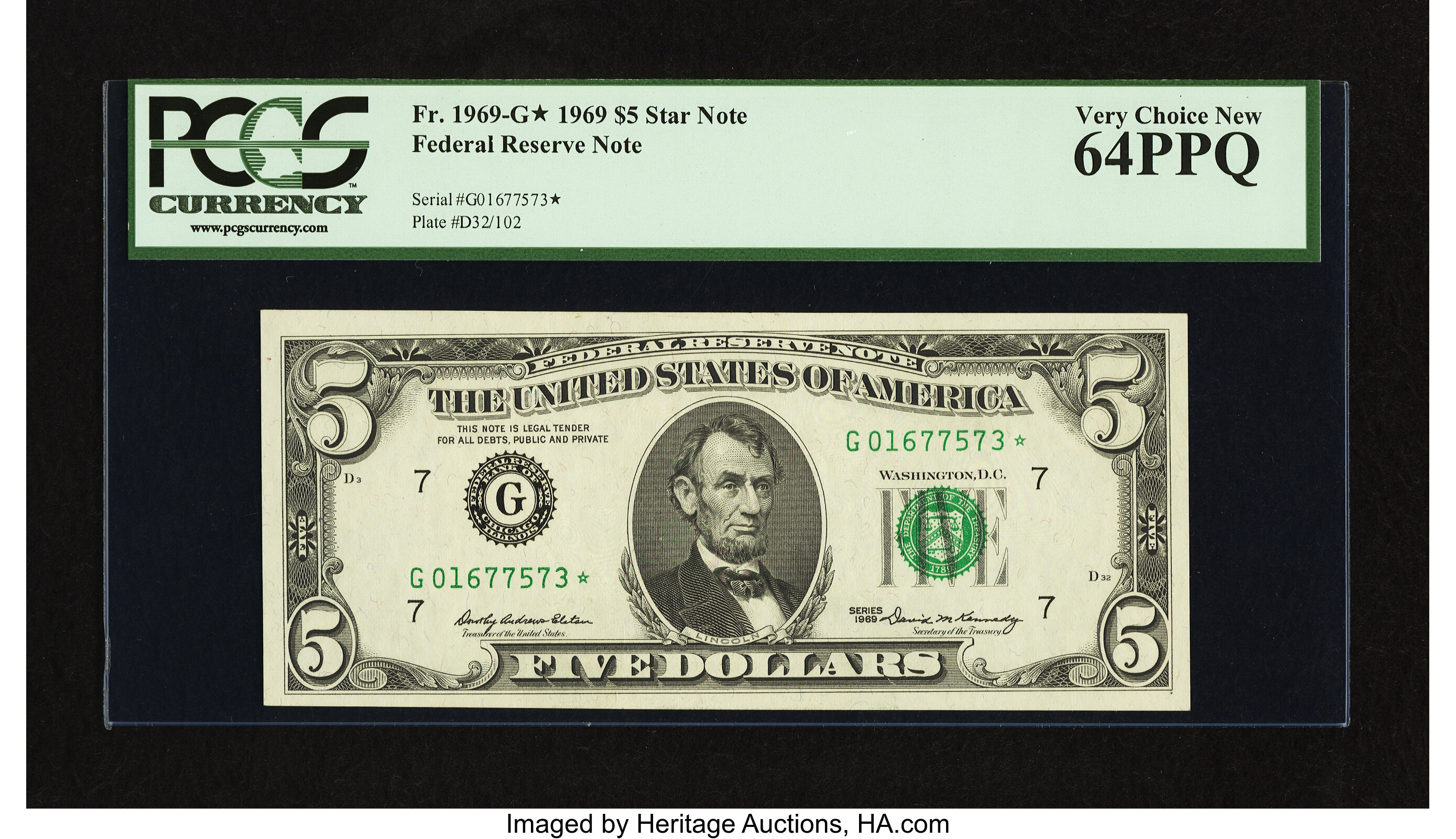image for: Fr. 1969-G* $5 1969 Federal Reserve Note. PCGS Very Choice New 64 PPQ....