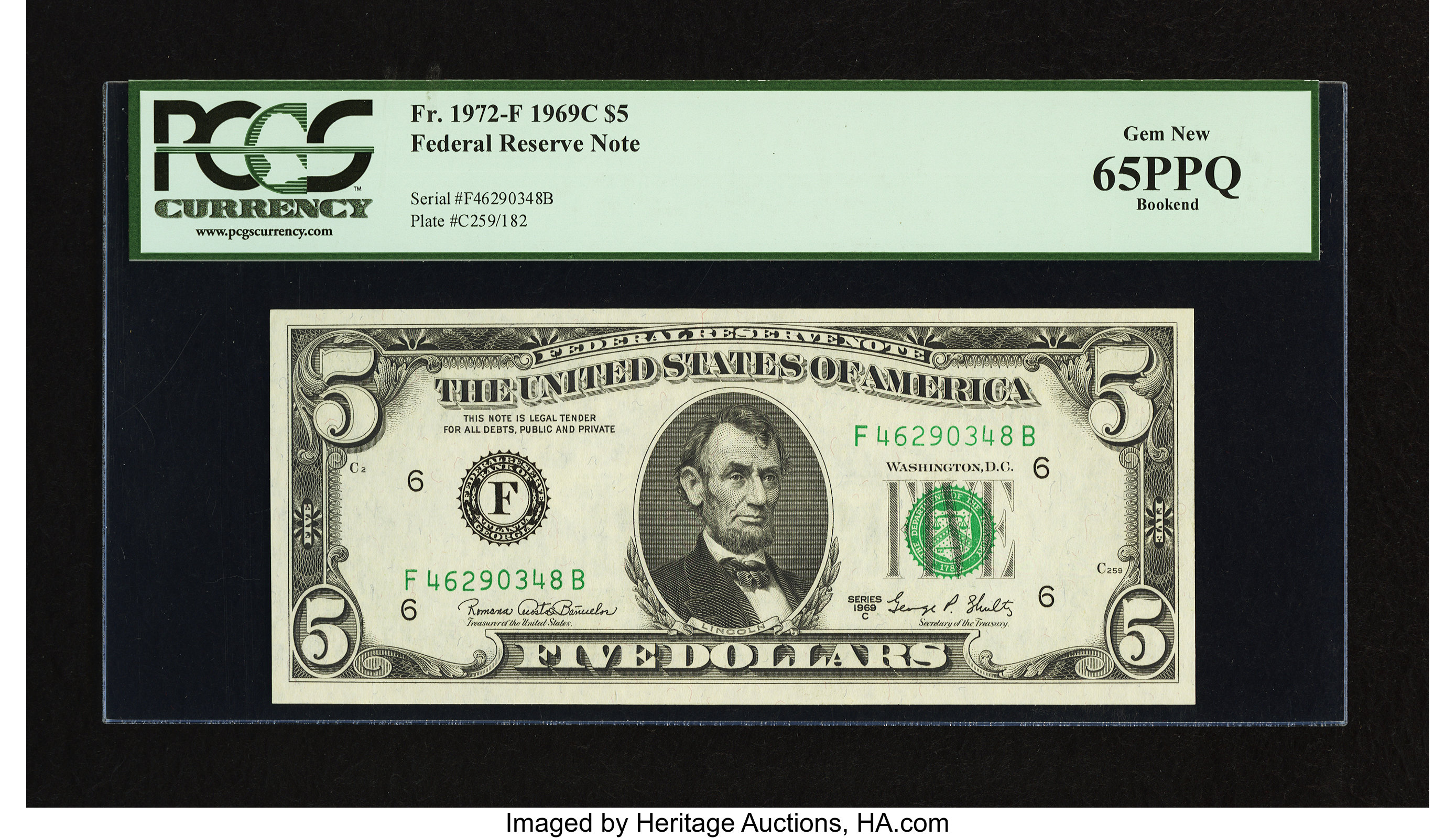 image for: Fr. 1972-F $5 1969C Federal Reserve Note. PCGS Gem New 65PPQ....