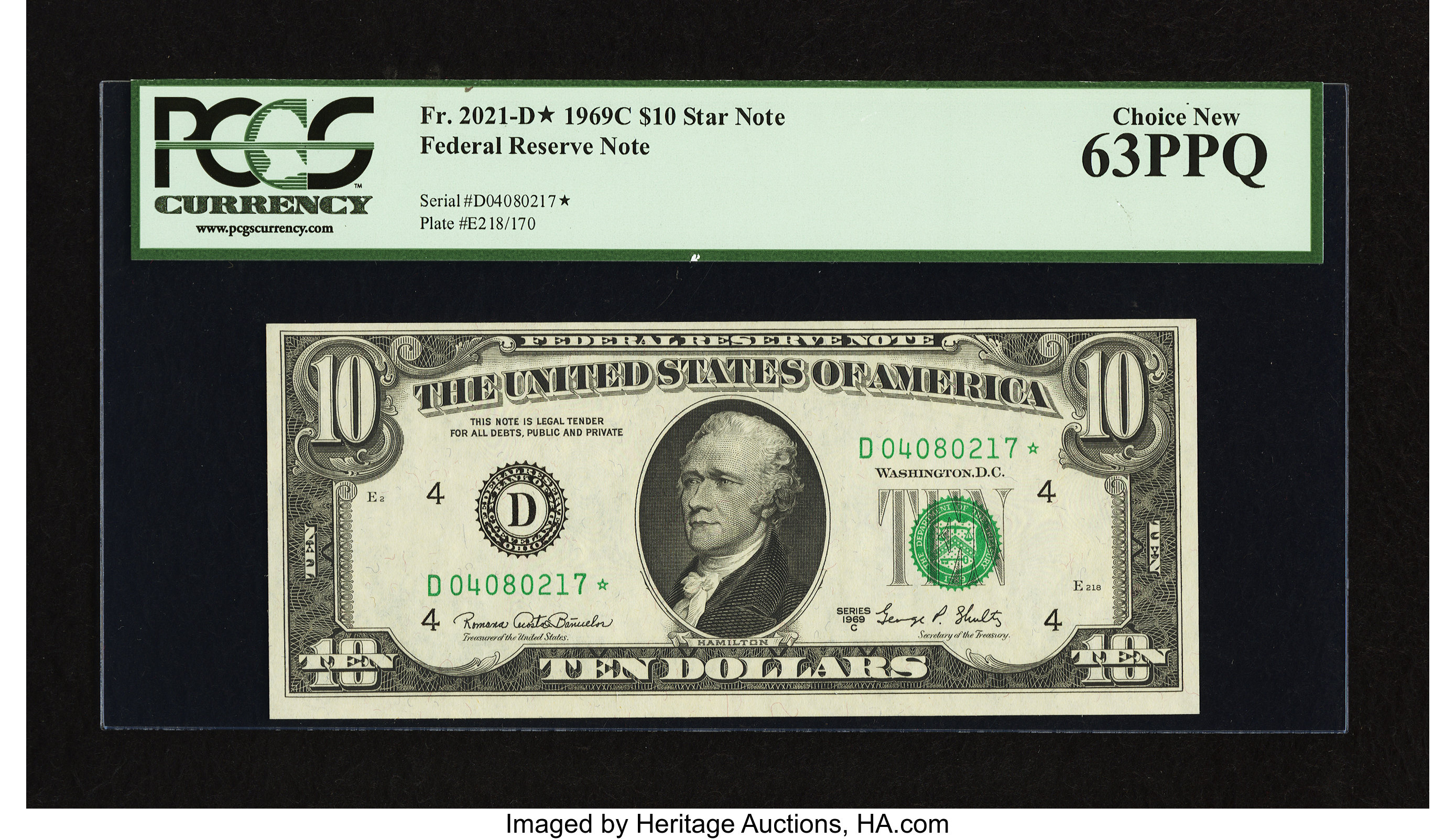 image for: Fr. 2021-D* $10 1969C Federal Reserve Note. PCGS Choice New 63PPQ....