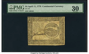 image for: Continental Currency April 11, 1778 $4 PMG Very Fine 30....