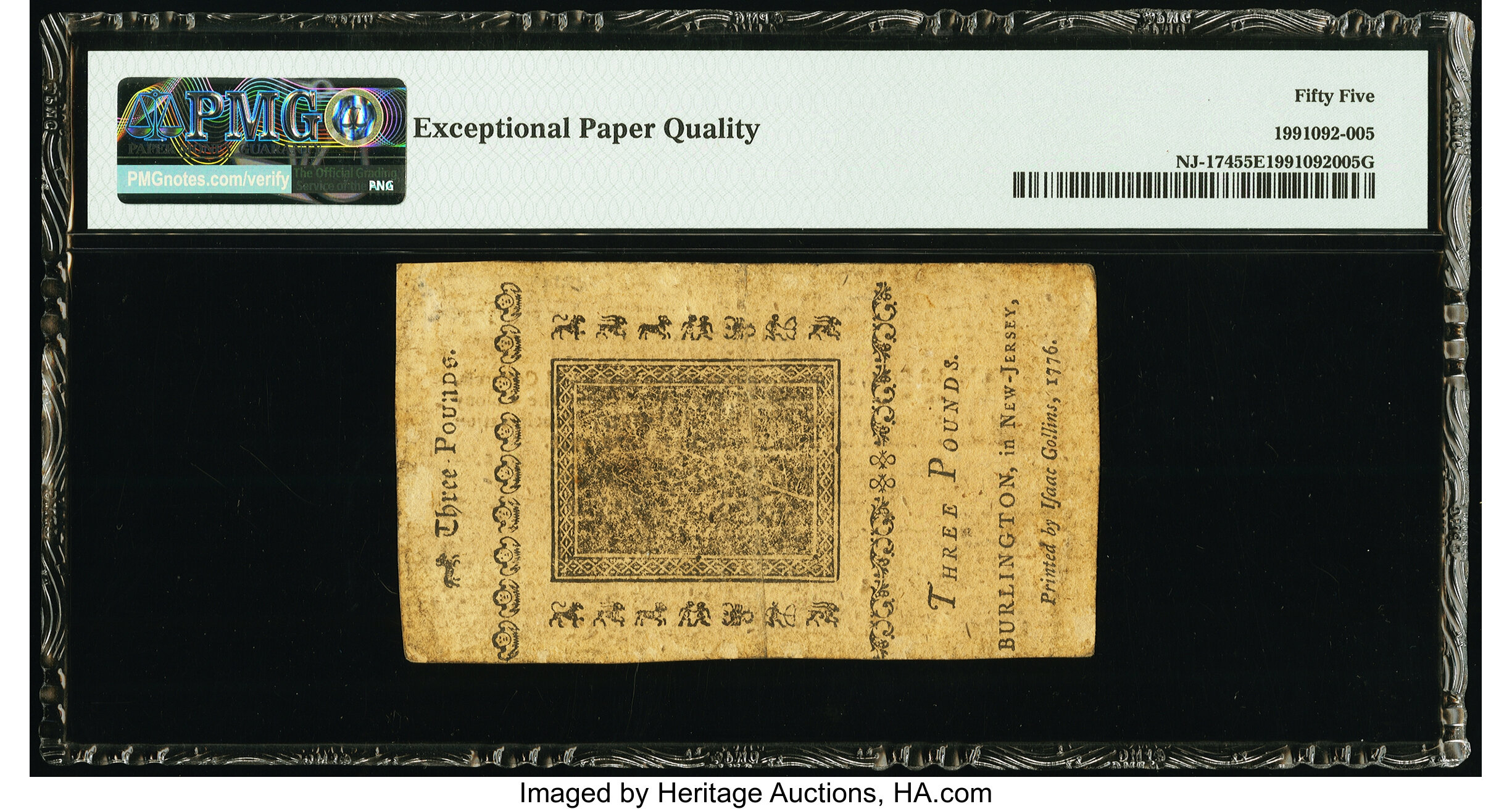 image for: New Jersey February 20, 1776 £3 PMG About Uncirculated 55 EPQ....