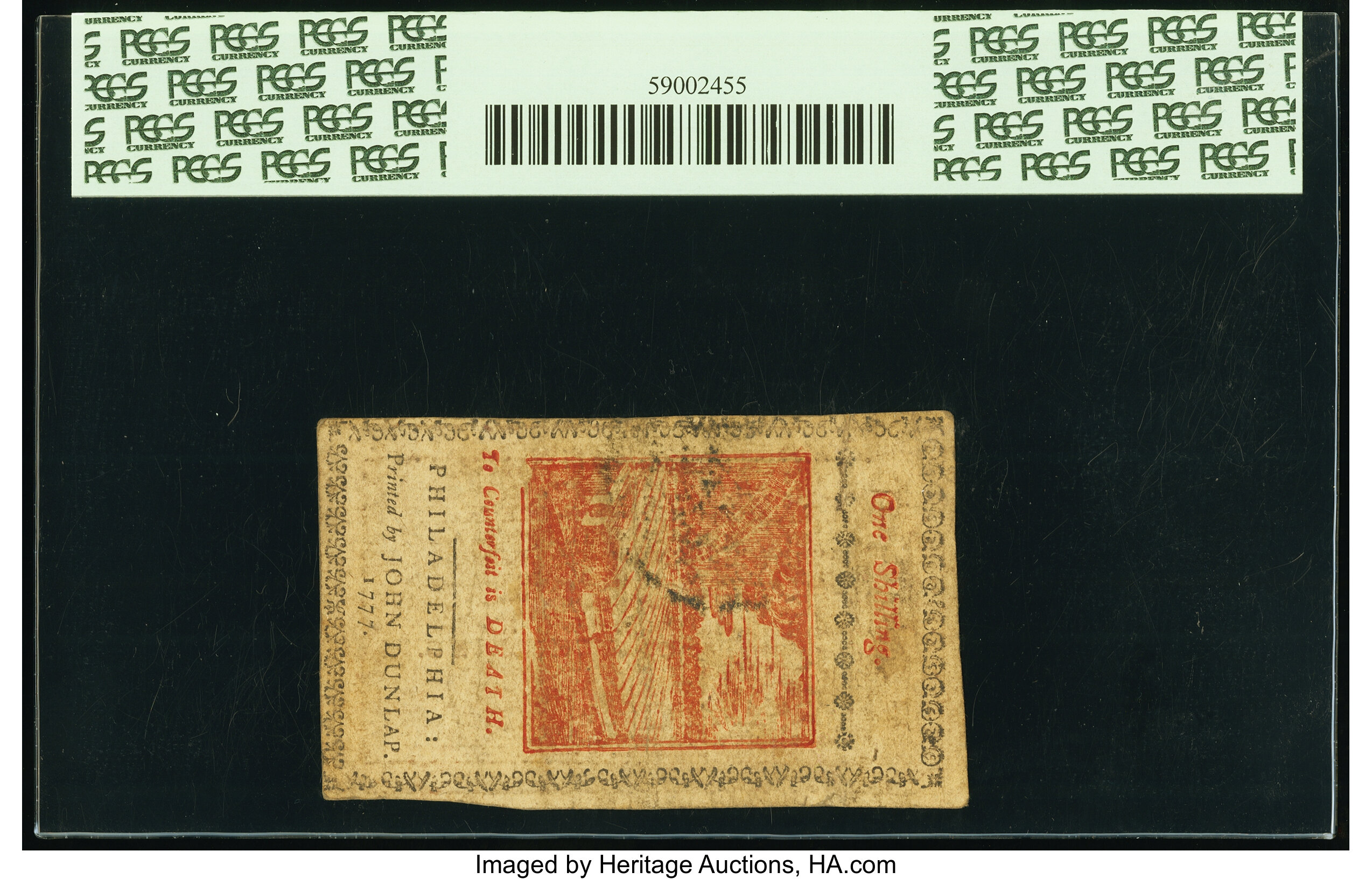 image for: Pennsylvania April 10, 1777 1s Red and Black PCGS Extremely Fine 45....