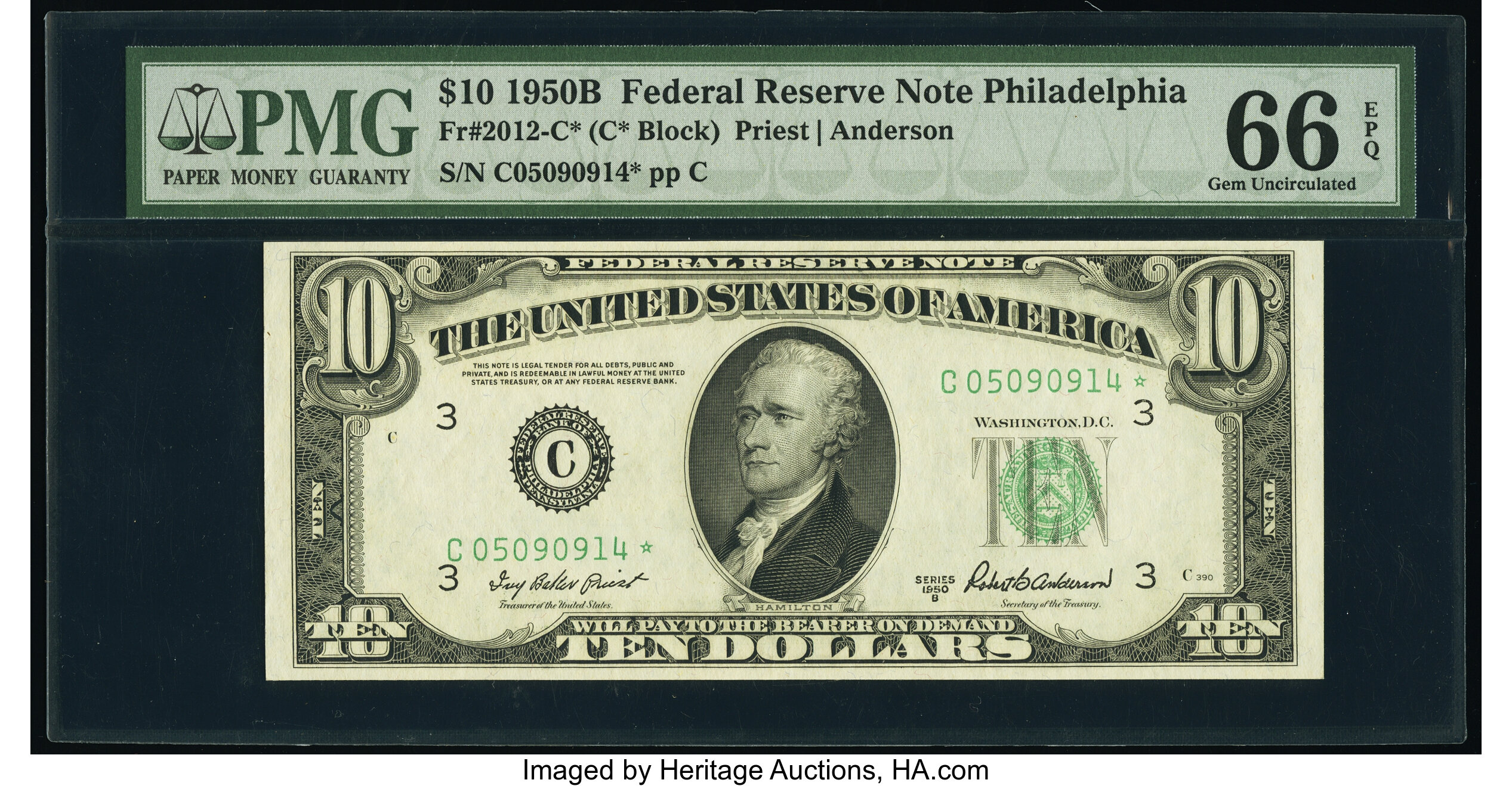 image for: Fr. 2012-C* $10 1950B Federal Reserve Note. PMG Gem Uncirculated 66 EPQ....