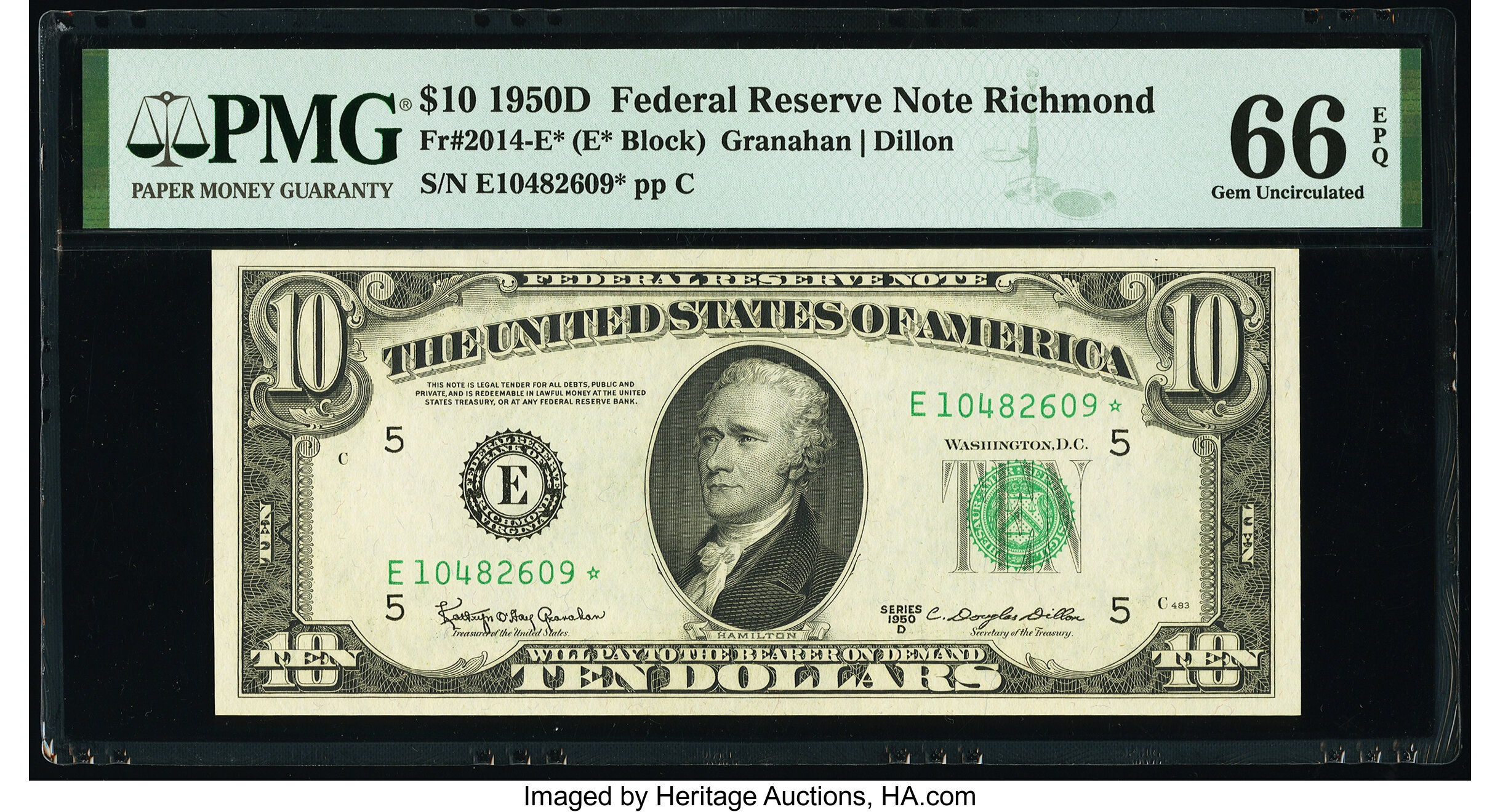 image for: Fr. 2014-E* $10 1950D Federal Reserve Note. PMG Gem Uncirculated 66 EPQ....