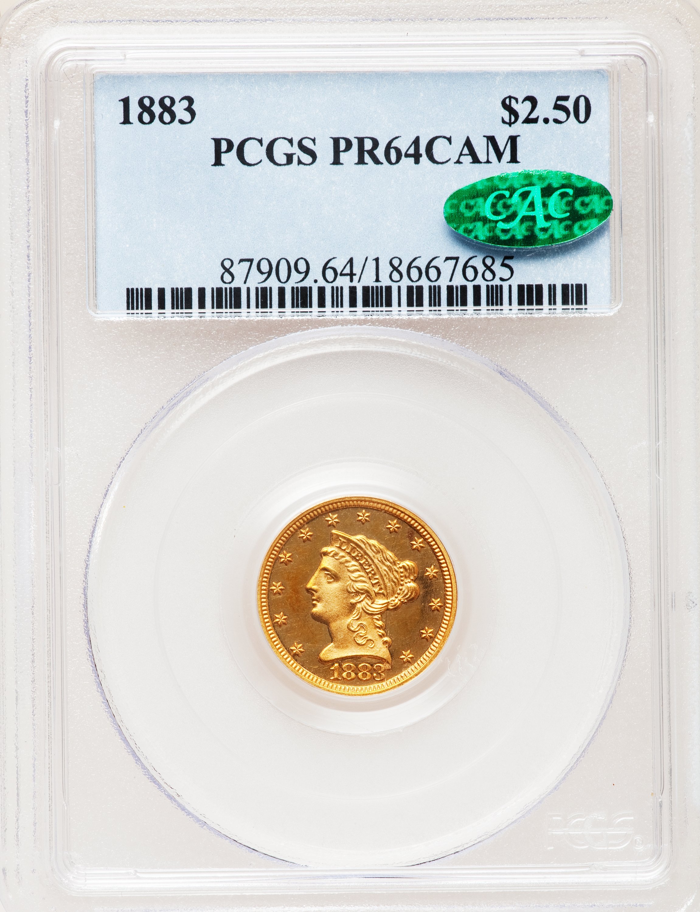 image for: 1883 $2 1/2 PR64 Cameo PCGS. CAC....
