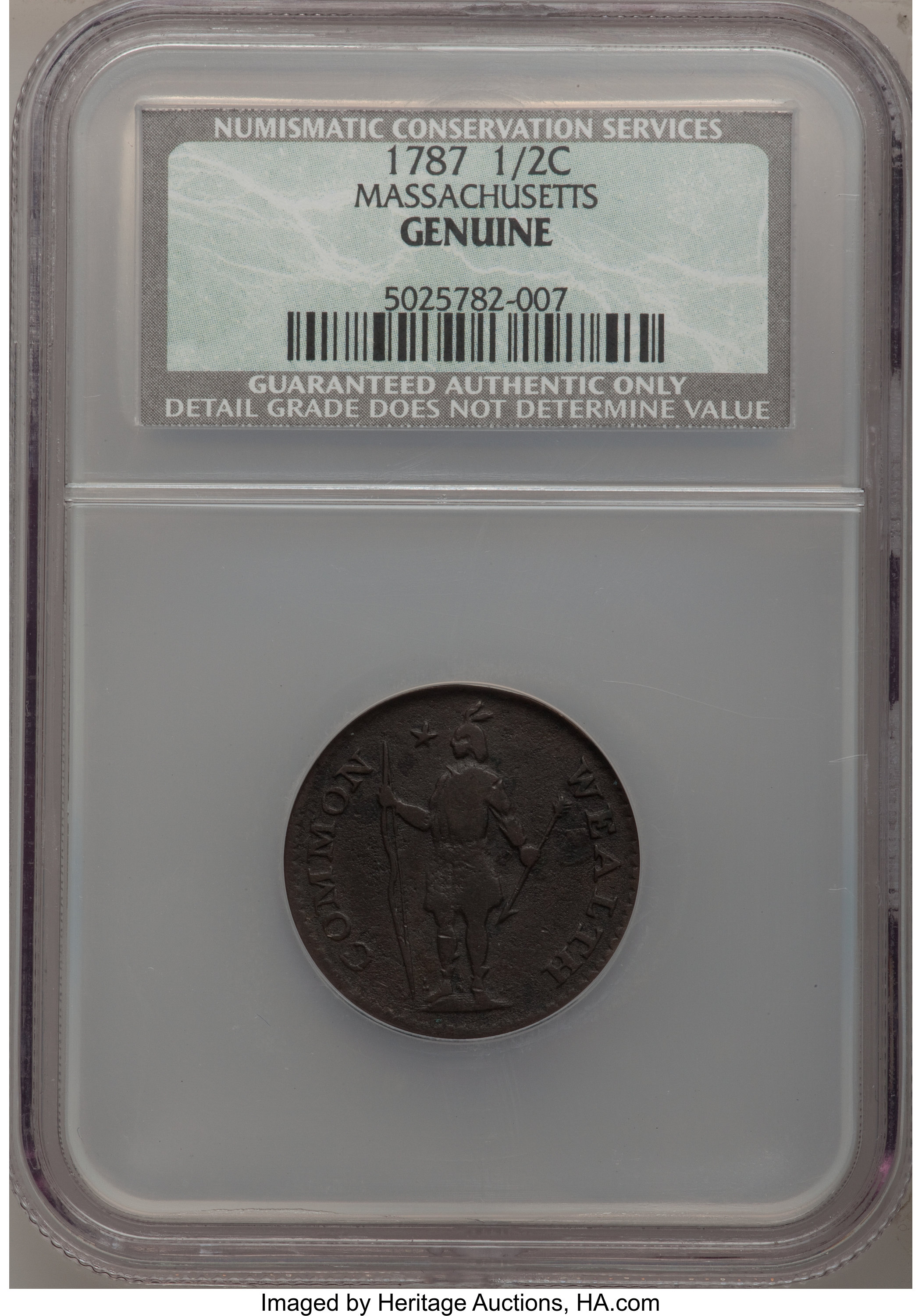 image for: 1787 1C Massachusetts Cent, Arrows in Right Talon Genuine NCS. We believe that Environmental Damage is the reasons NCS deem...