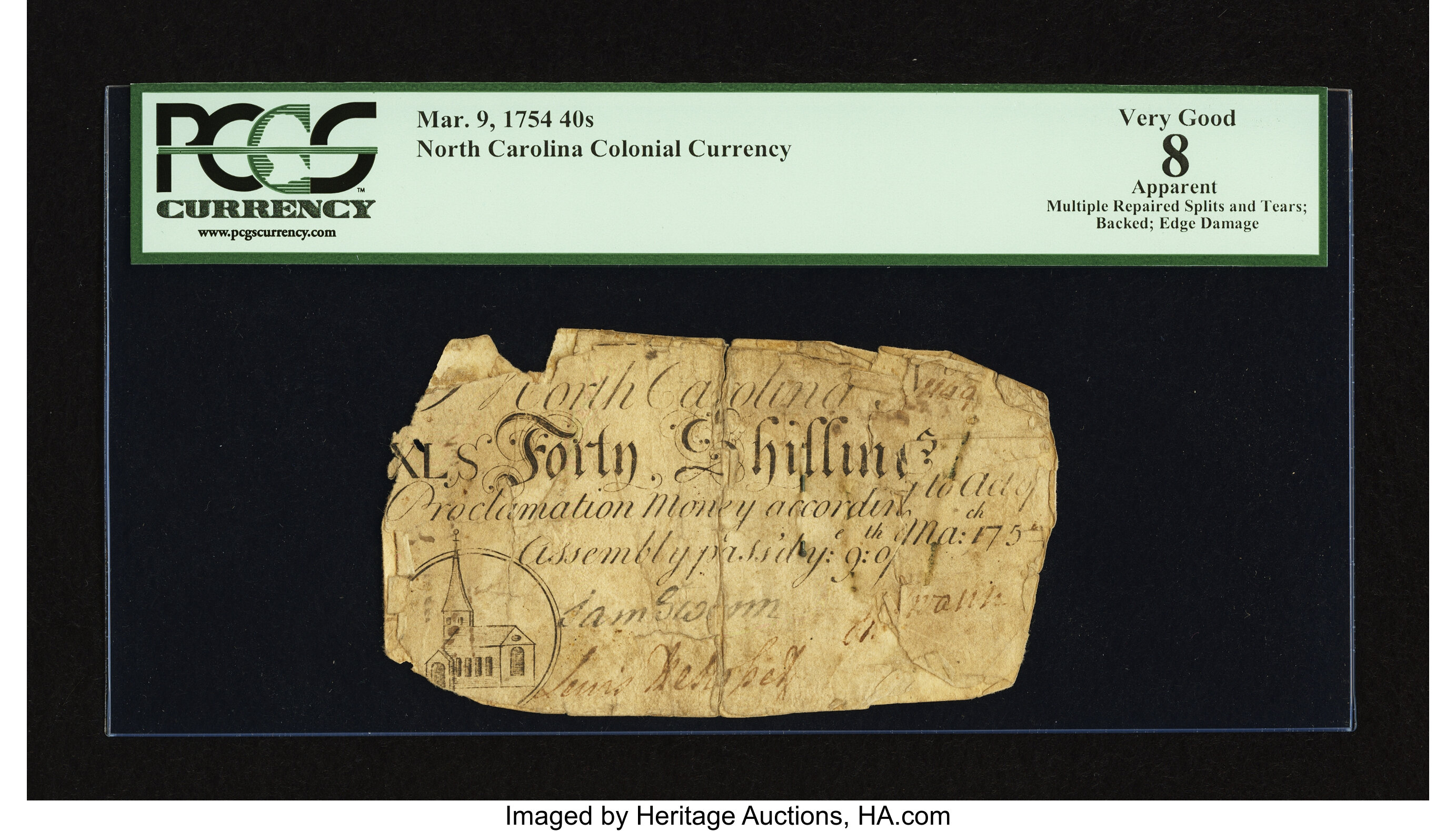 image for: North Carolina March 9, 1754 40s PCGS Apparent Very Good 08....
