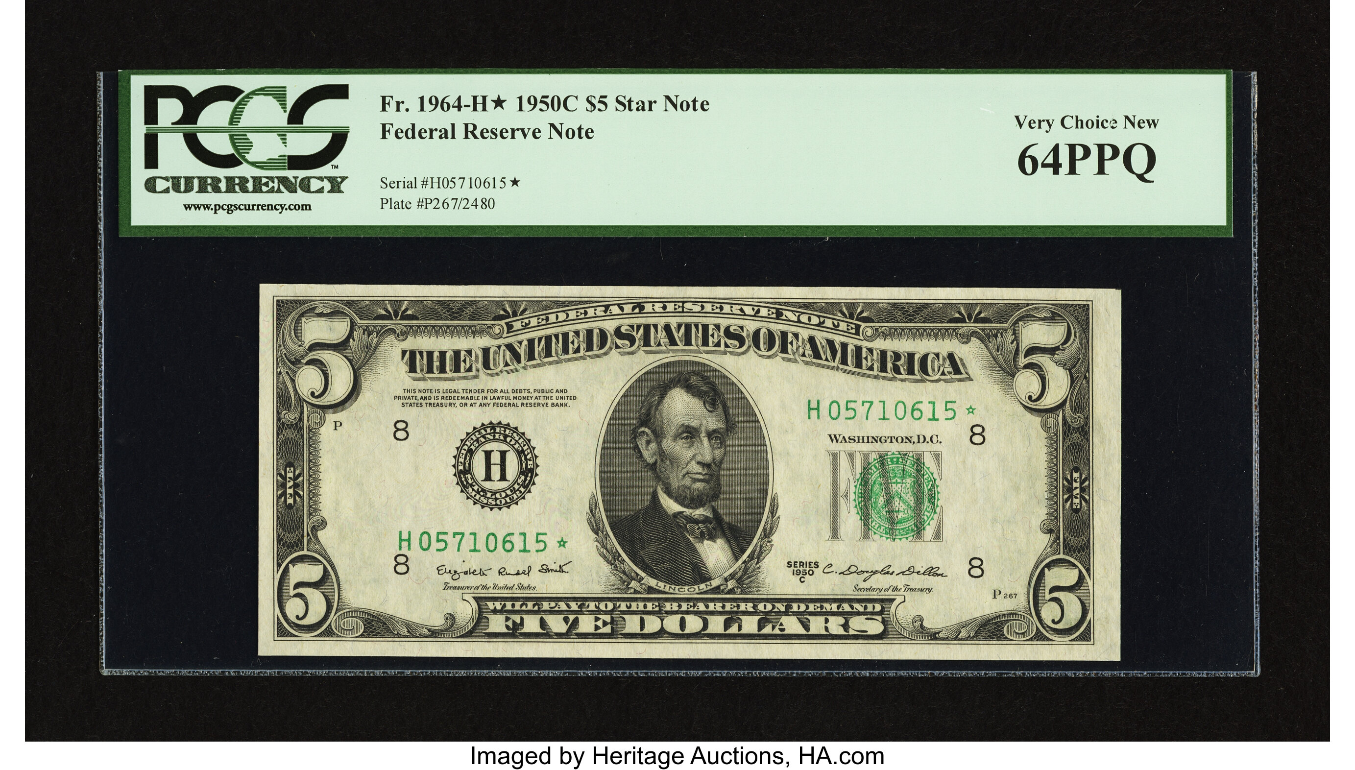 image for: Fr. 1964-H* $5 1950C Federal Reserve Note. PCGS Very Choice New 64PPQ....