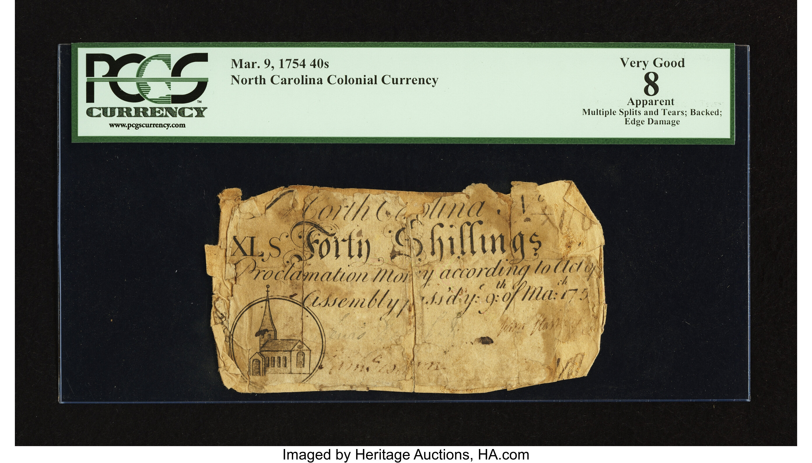 image for: North Carolina March 9, 1754 40s PCGS Apparent Very Good 08....