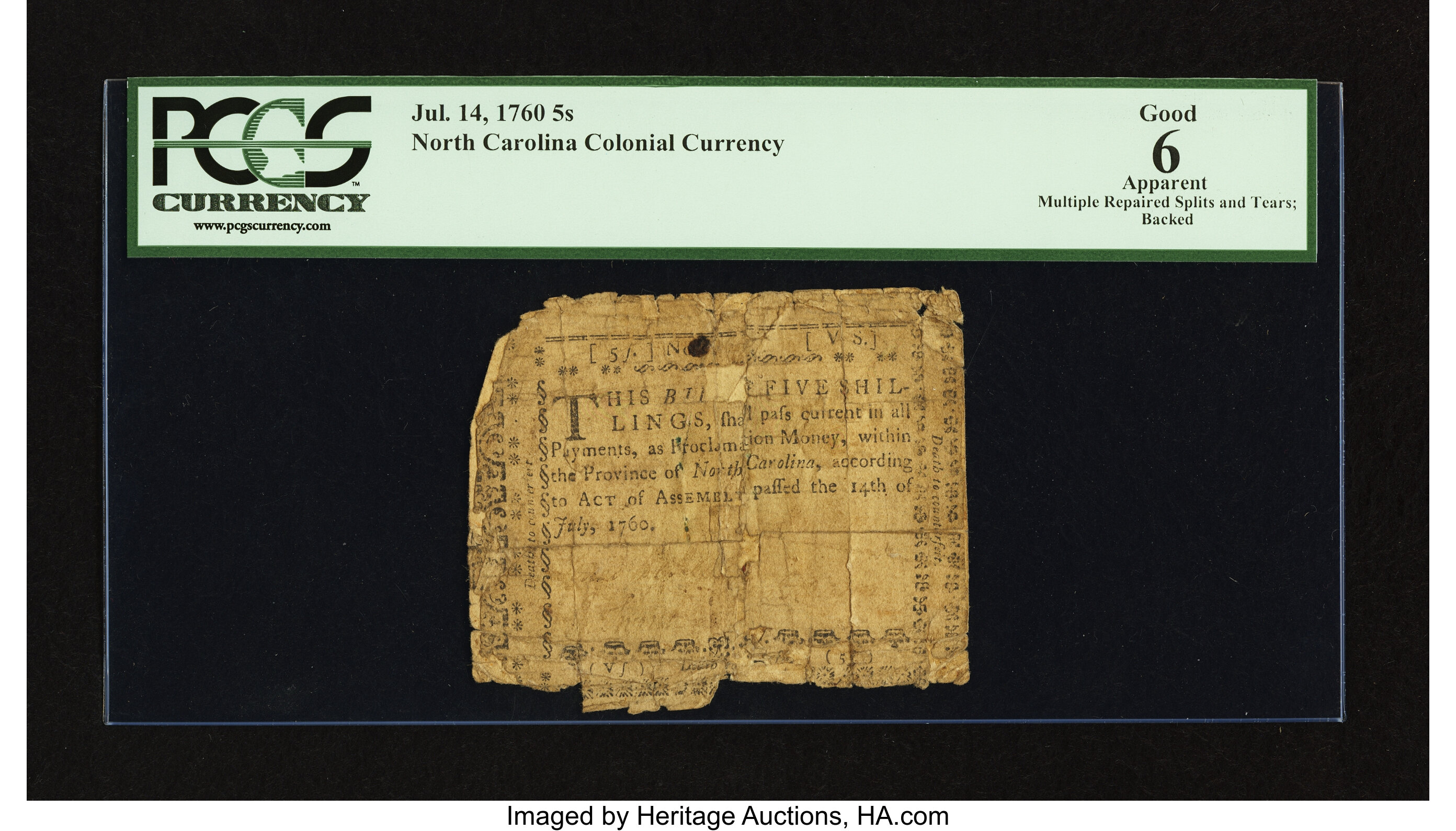 image for: North Carolina July 14, 1760 5s PCGS Apparent Good 06....