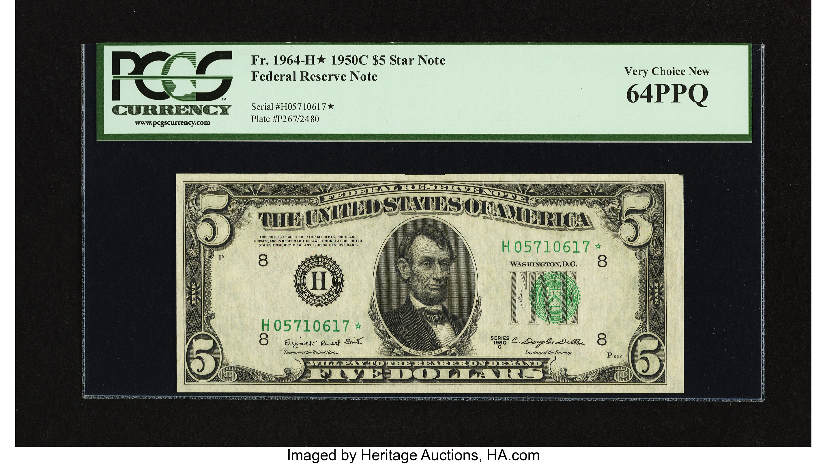 image for: Fr. 1964-H* $5 1950C Federal Reserve Note. PCGS Very Choice New 64PPQ....