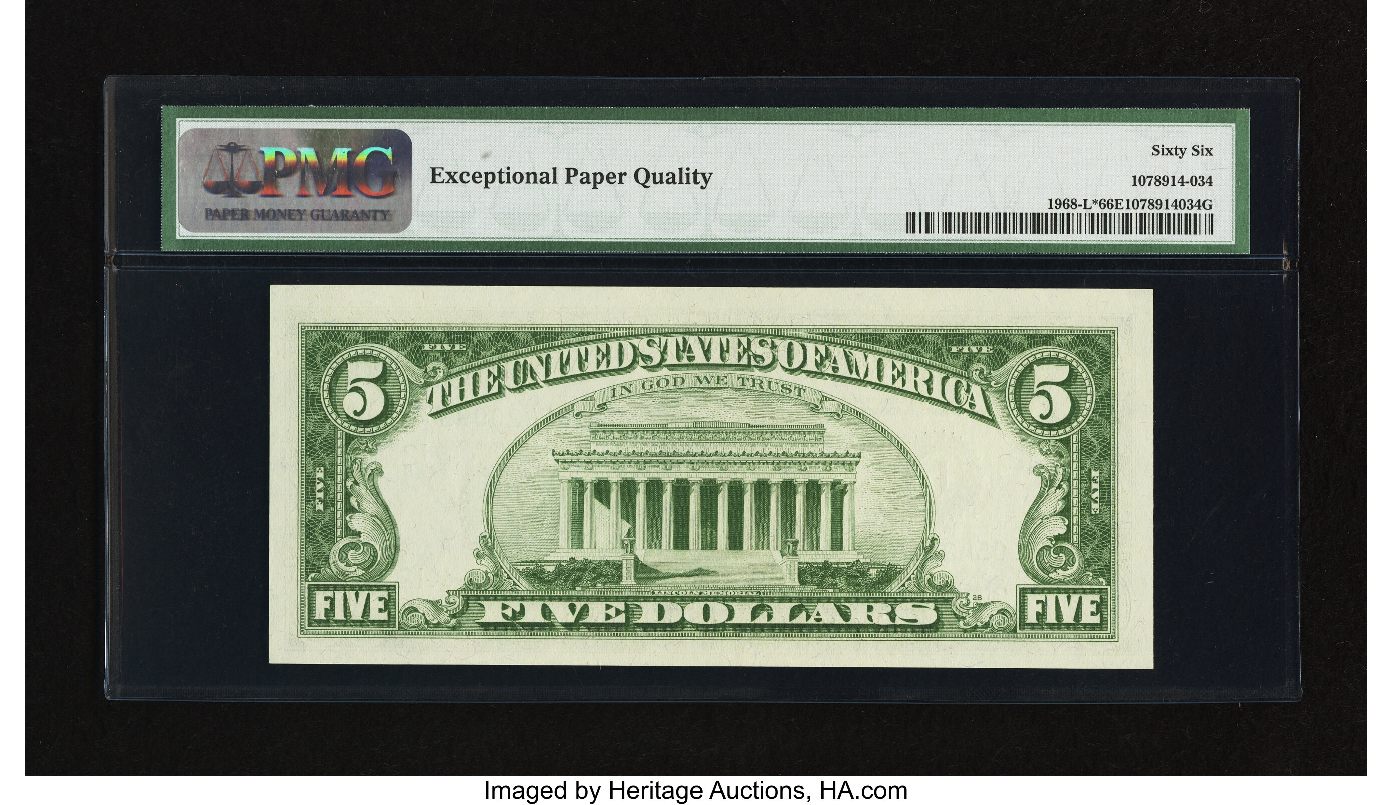 image for: Fr. 1968-L* $5 1963A Federal Reserve Note. PMG Gem Uncirculated 66 EPQ....