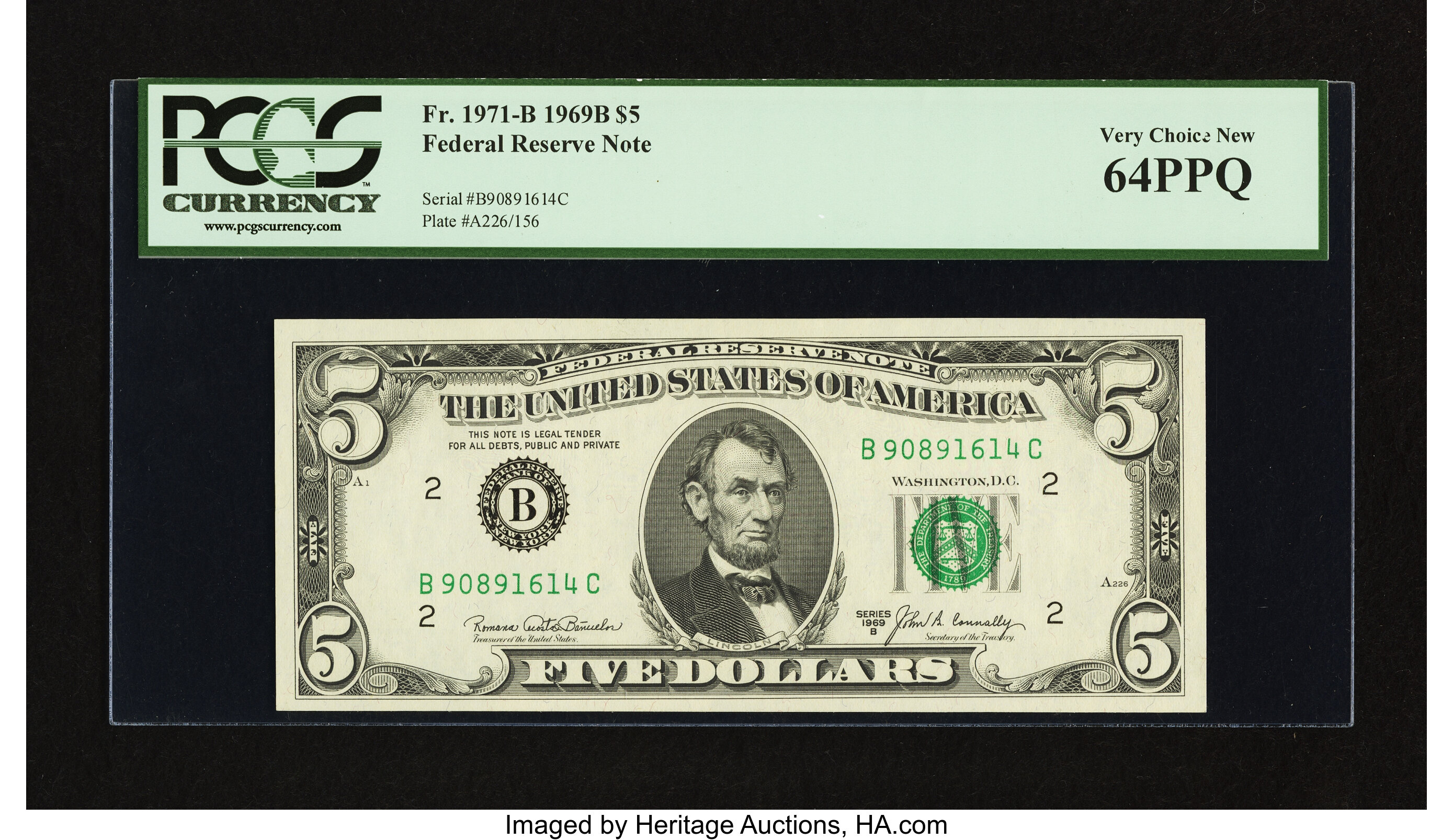 image for: Fr. 1971-B $5 1969B Federal Reserve Note. PCGS Very Choice New 64PPQ....