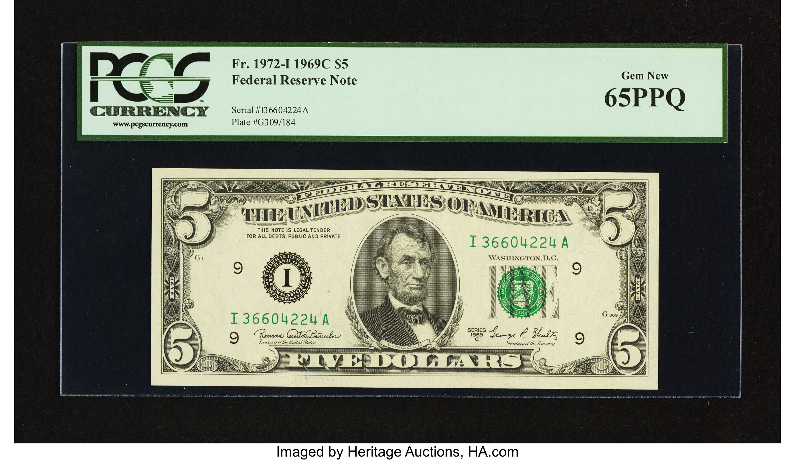 image for: Fr. 1972-I $5 1969C Federal Reserve Note. PCGS Gem New 65PPQ....