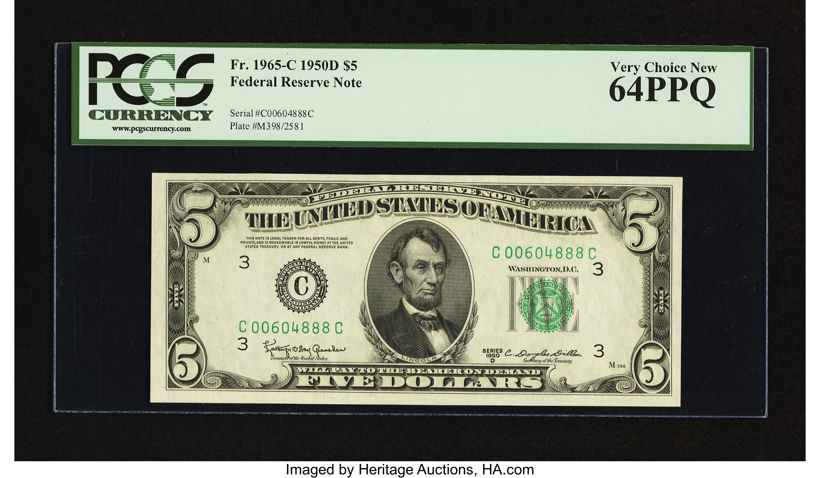 image for: Fr. 1965-C $5 1950D Federal Reserve Note. PCGS Very Choice New 64PPQ....