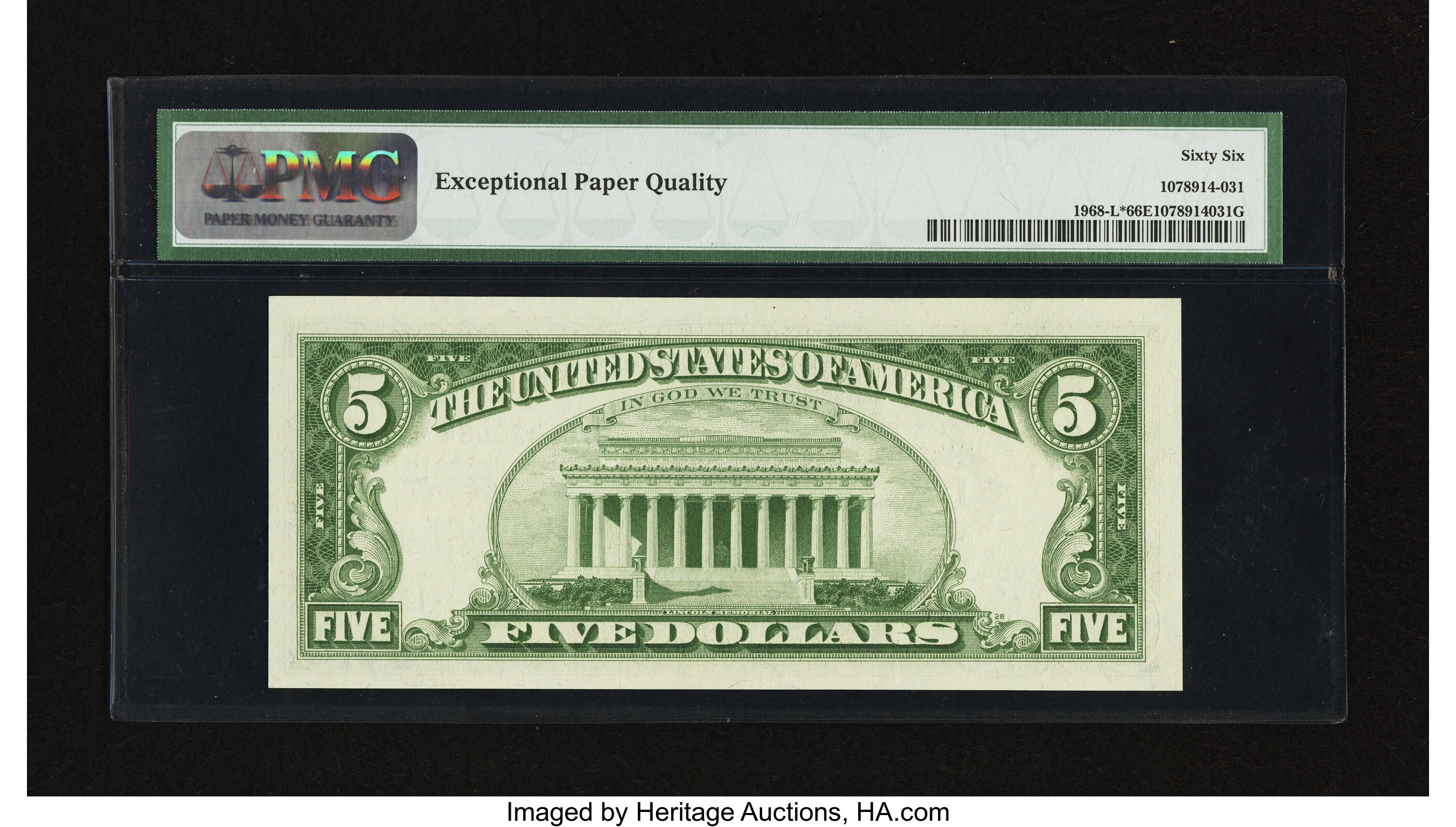 image for: Fr. 1968-L* $5 1963A Federal Reserve Note. PMG Gem Uncirculated 66 EPQ....
