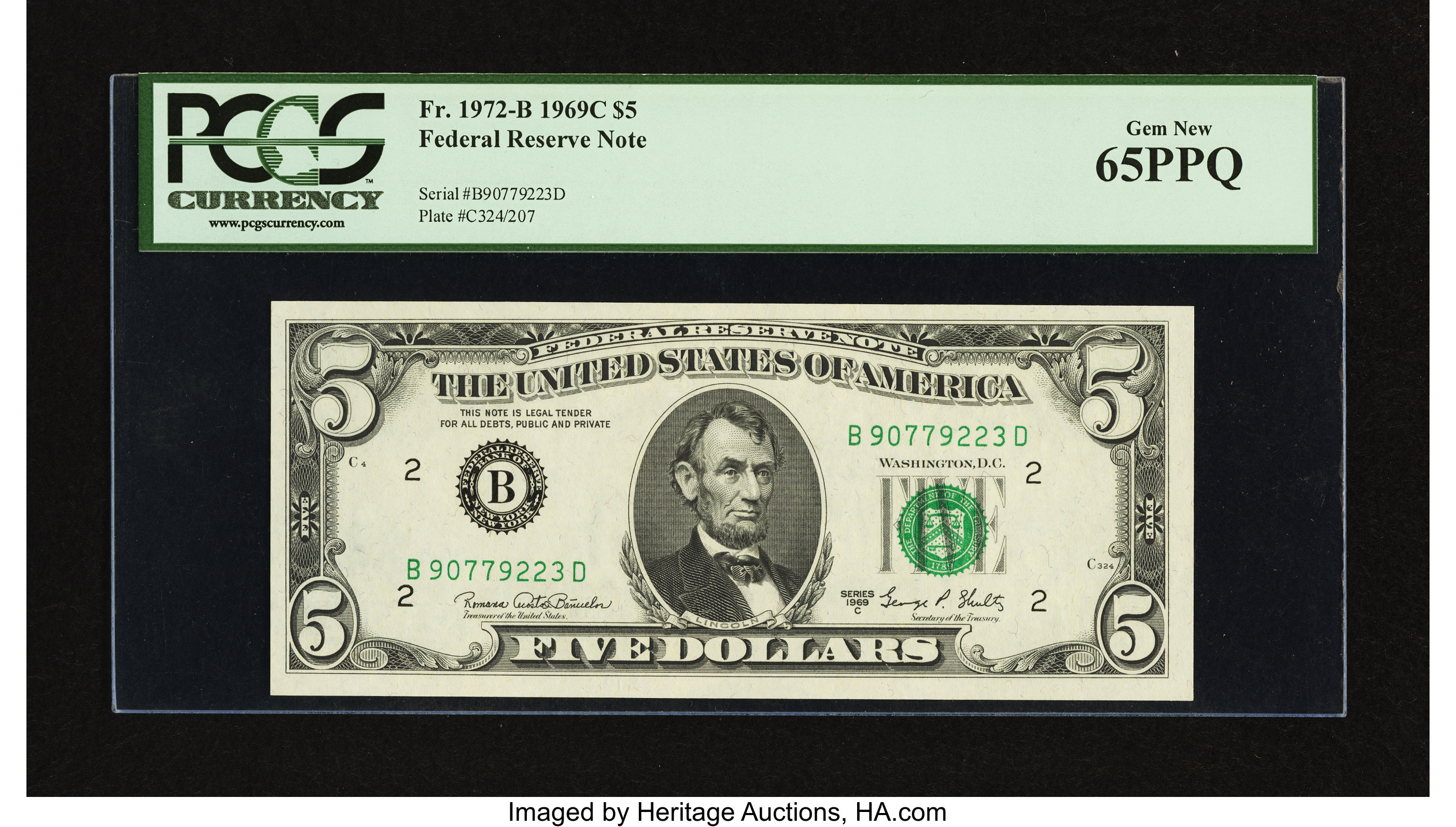 image for: Fr. 1972-B $5 1969C Federal Reserve Note. PCGS Gem New 65PPQ....