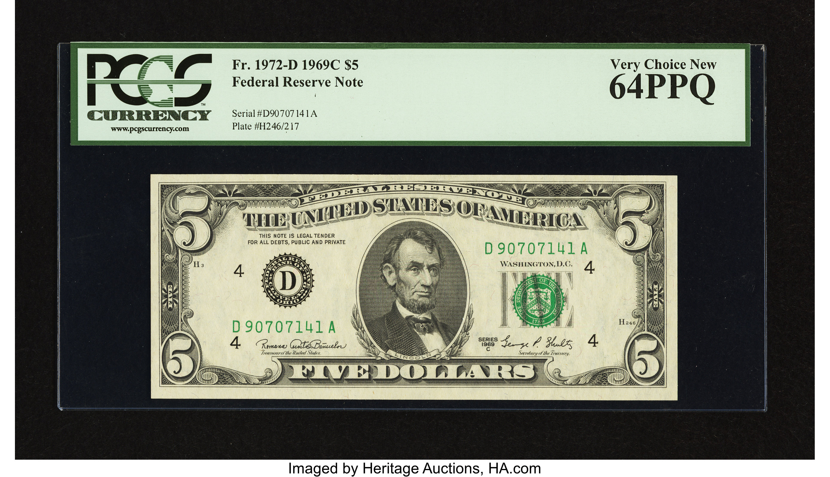 image for: Fr. 1972-D $5 1969C Federal Reserve Note. PCGS Very Choice New 64PPQ....
