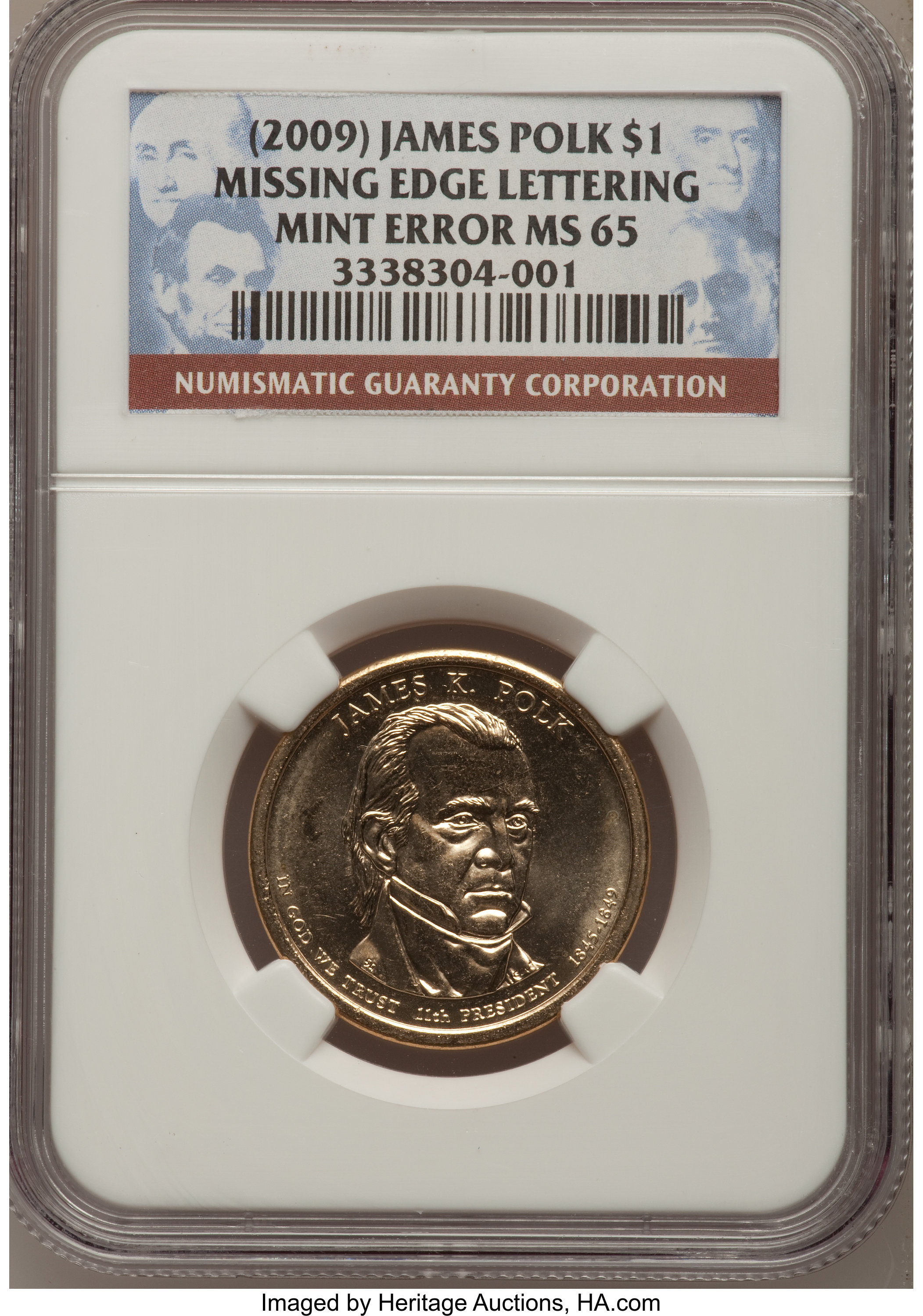 image for: (2009) $1 James Polk, Missing Edge Lettering MS65 NGC....