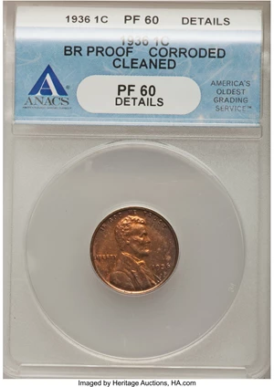 image for: 1936 1C Type Two, Brilliant Finish--Cleaned, Corroded--ANACS. PR60 Details. NGC Census: (0/25). PCGS Population (0/4). ...