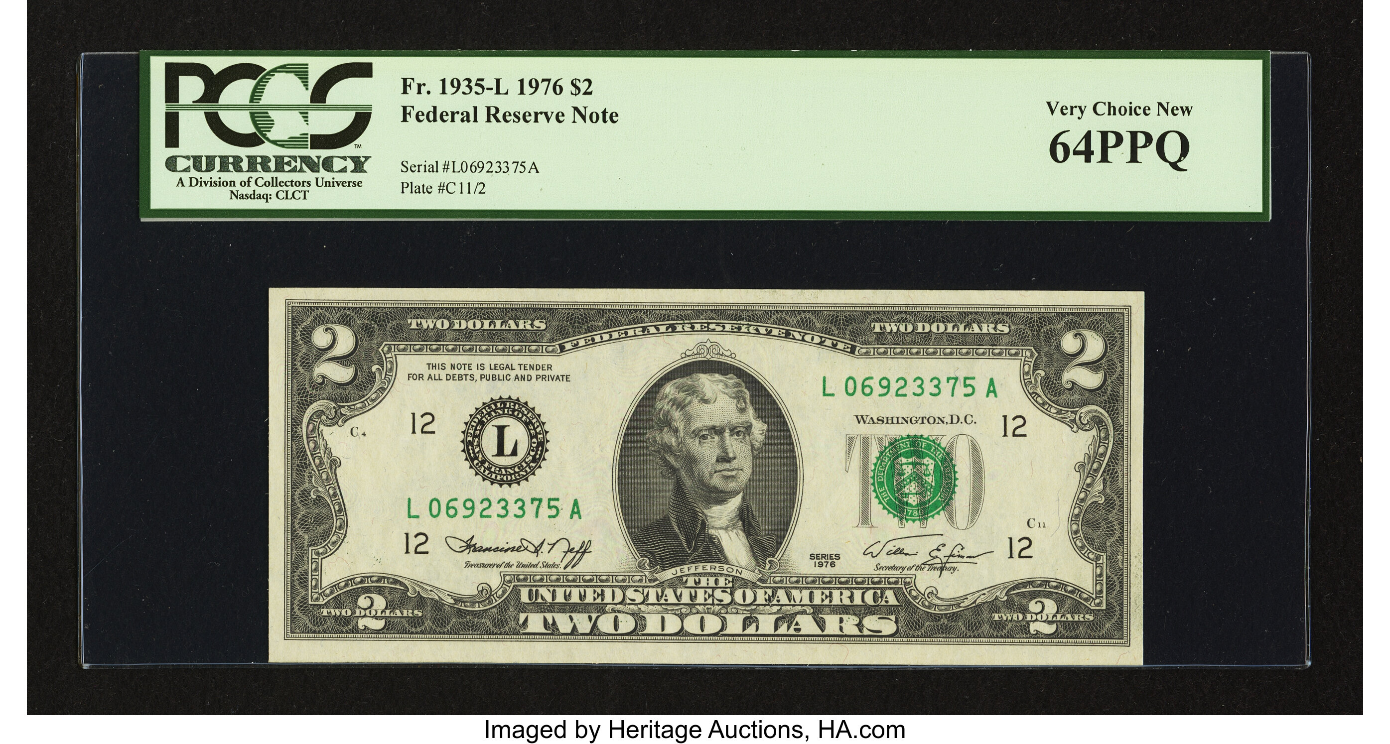 image for: Fr. 1935-L $2 1976 Federal Reserve Note. PCGS Very Choice New 64PPQ....