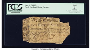 image for: North Carolina April 4, 1748 15s PCGS Apparent Good 04....