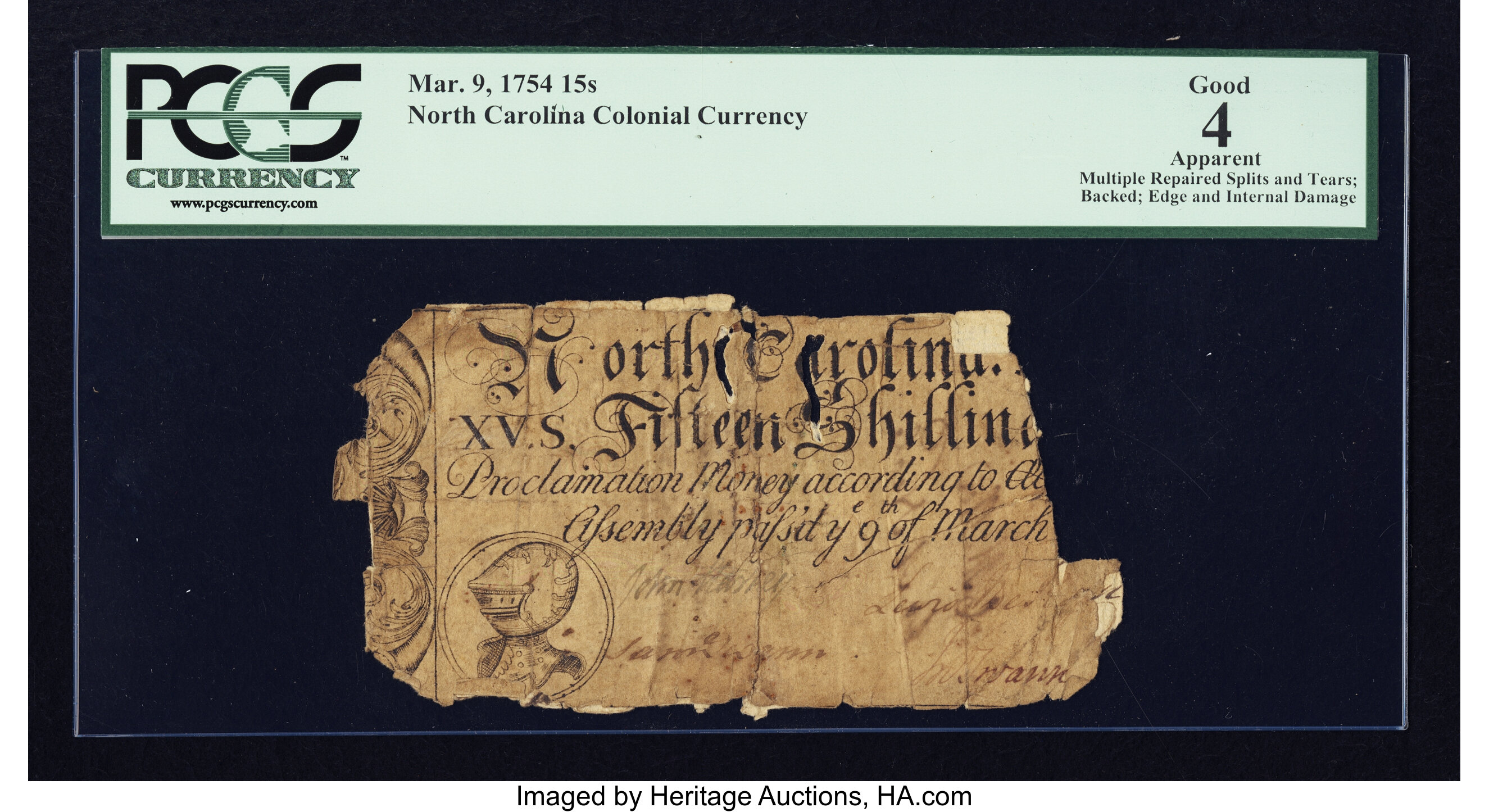 image for: North Carolina March 9, 1754 15s PCGS Apparent Good 04....