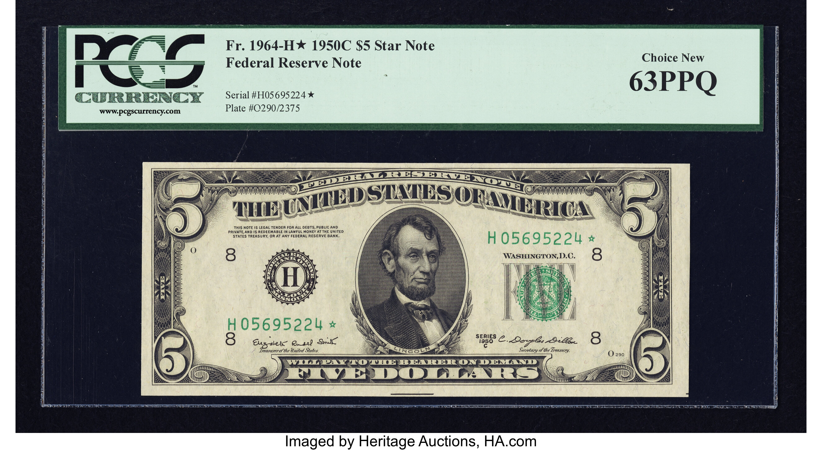 image for: Fr. 1964-H* $5 1950C Federal Reserve Note. PCGS Choice New 63PPQ....