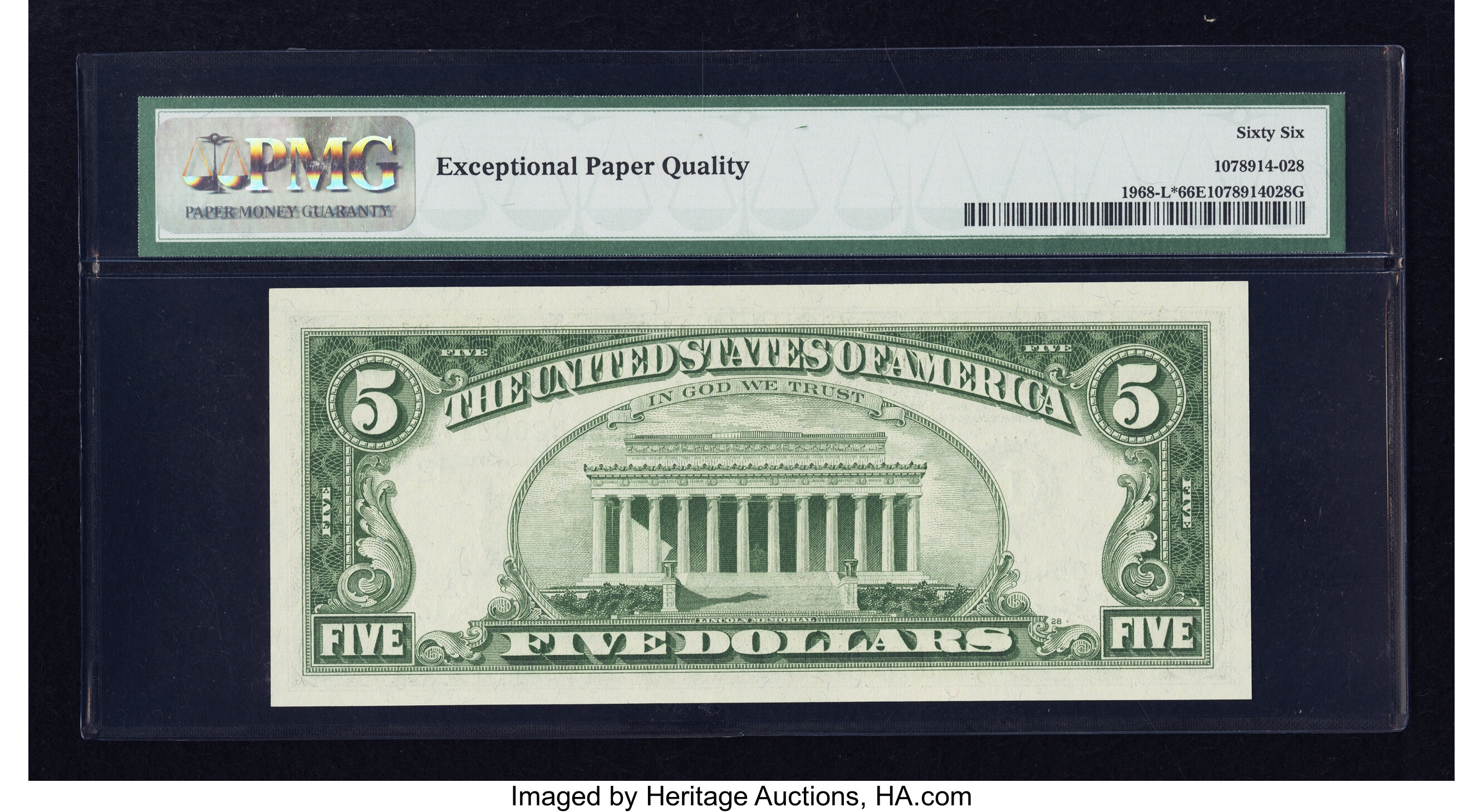 image for: Fr. 1968-L* $5 1963A Federal Reserve Note. PMG Gem Uncirculated 66 EPQ....