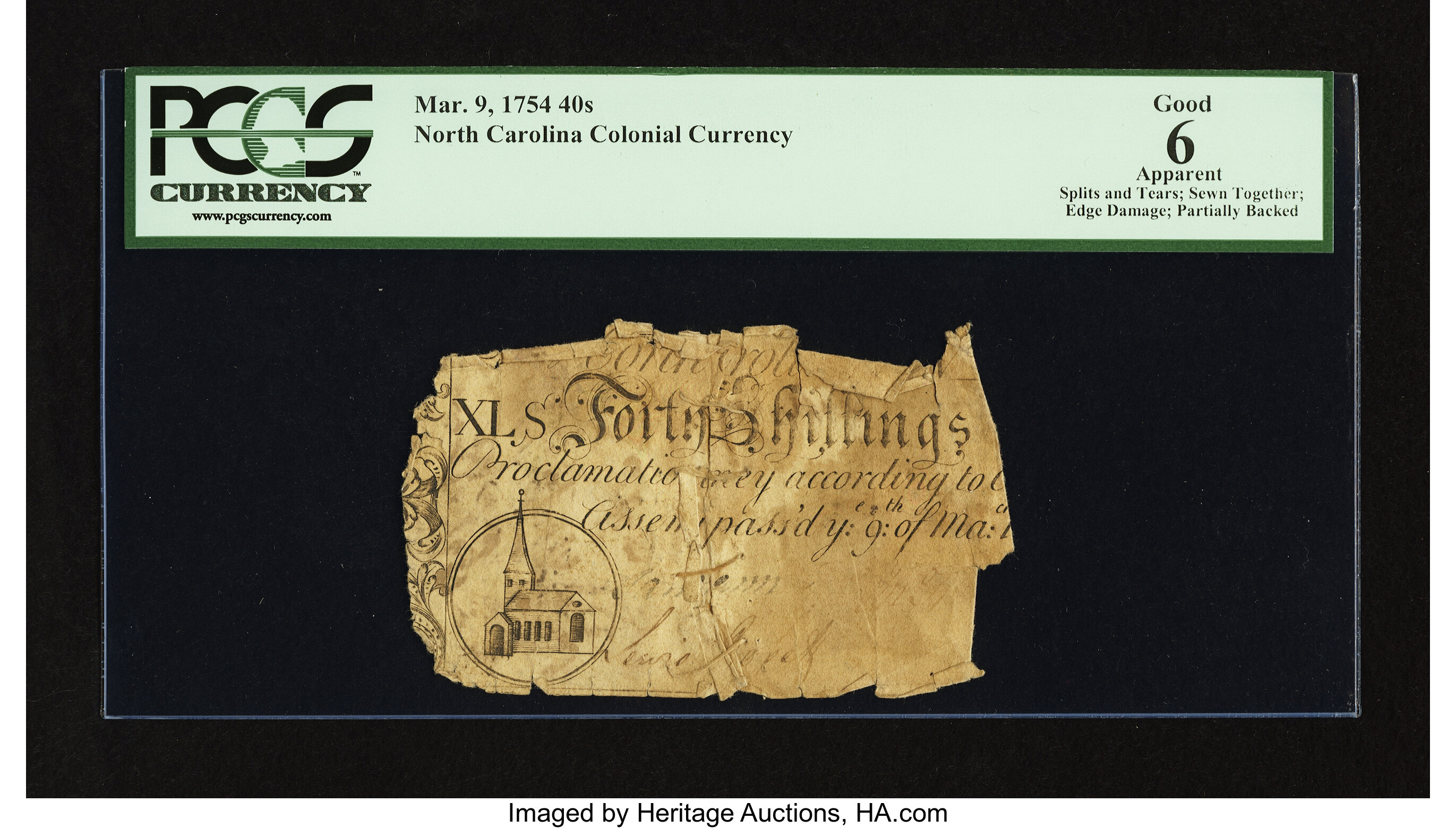 image for: North Carolina March 9, 1754 40s PCGS Apparent Good 06....