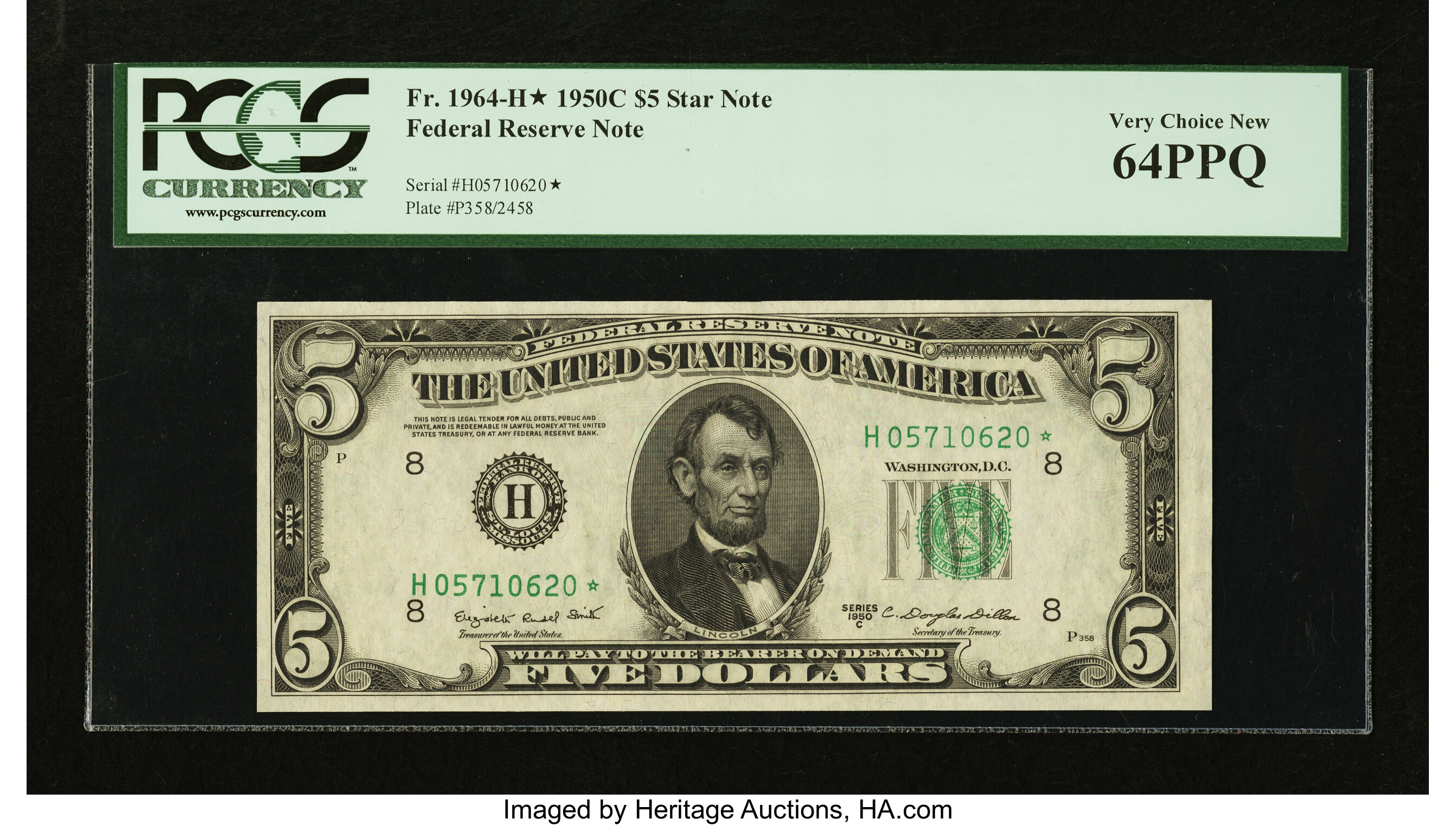 image for: Fr. 1964-H* $5 1950C Federal Reserve Note. PCGS Very Choice New 64PPQ....