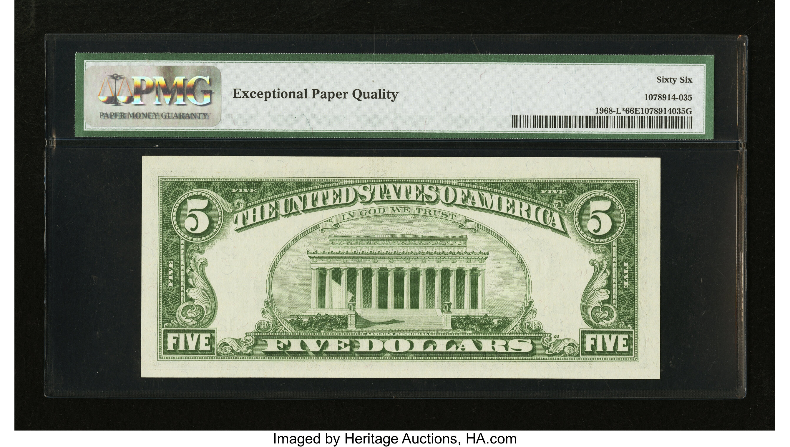 image for: Fr. 1968-L* $5 1963A Federal Reserve Note. PMG Gem Uncirculated 66 EPQ....