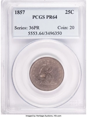 image for: 1857 25C PR64 PCGS....