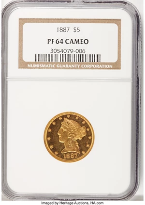 image for: 1887 $5 PR64 Cameo NGC....