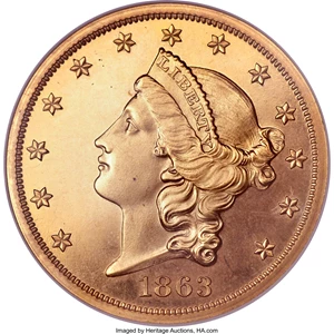 image for: 1863 $20 PR64 Cameo NGC. CAC....
