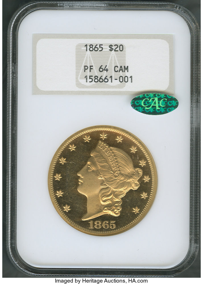 image for: 1865 $20 PR64 Cameo NGC. CAC....