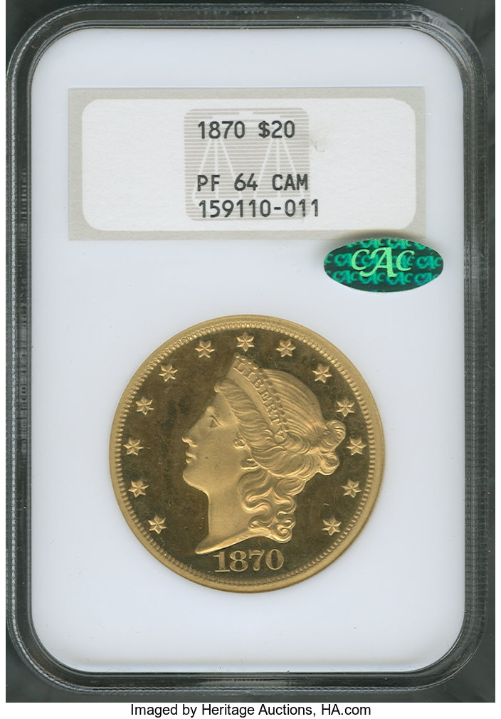 image for: 1870 $20 Cameo PR64 NGC. CAC....