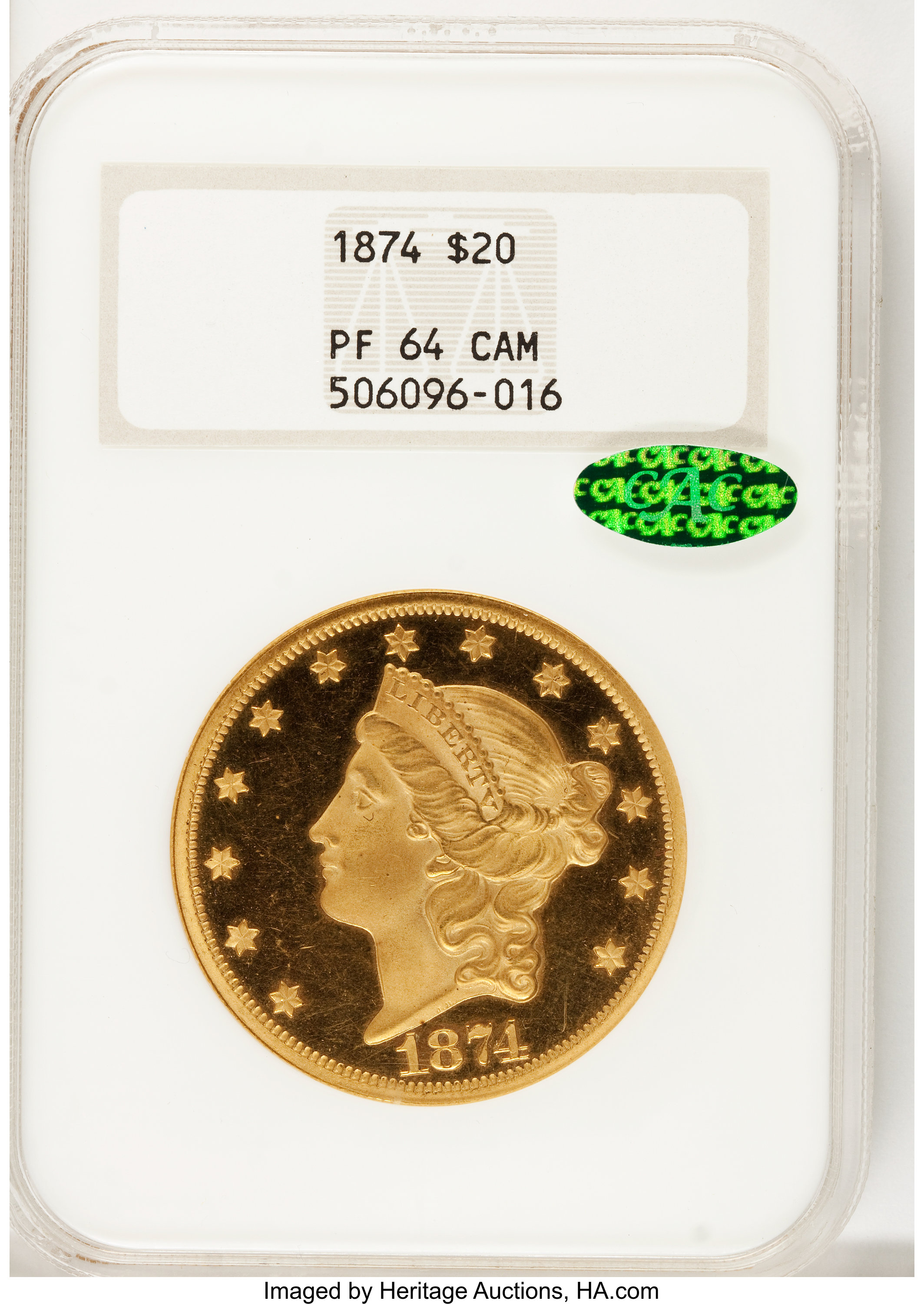 image for: 1874 $20 PR64 Cameo NGC. CAC....
